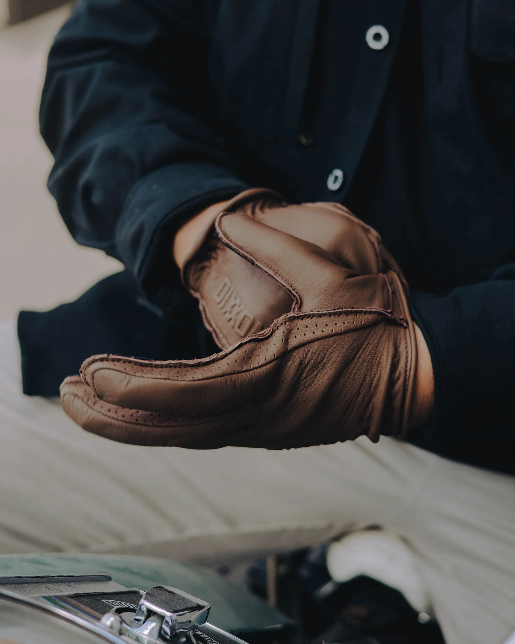 Roper Leather Moto Gloves - Brown - Image 3