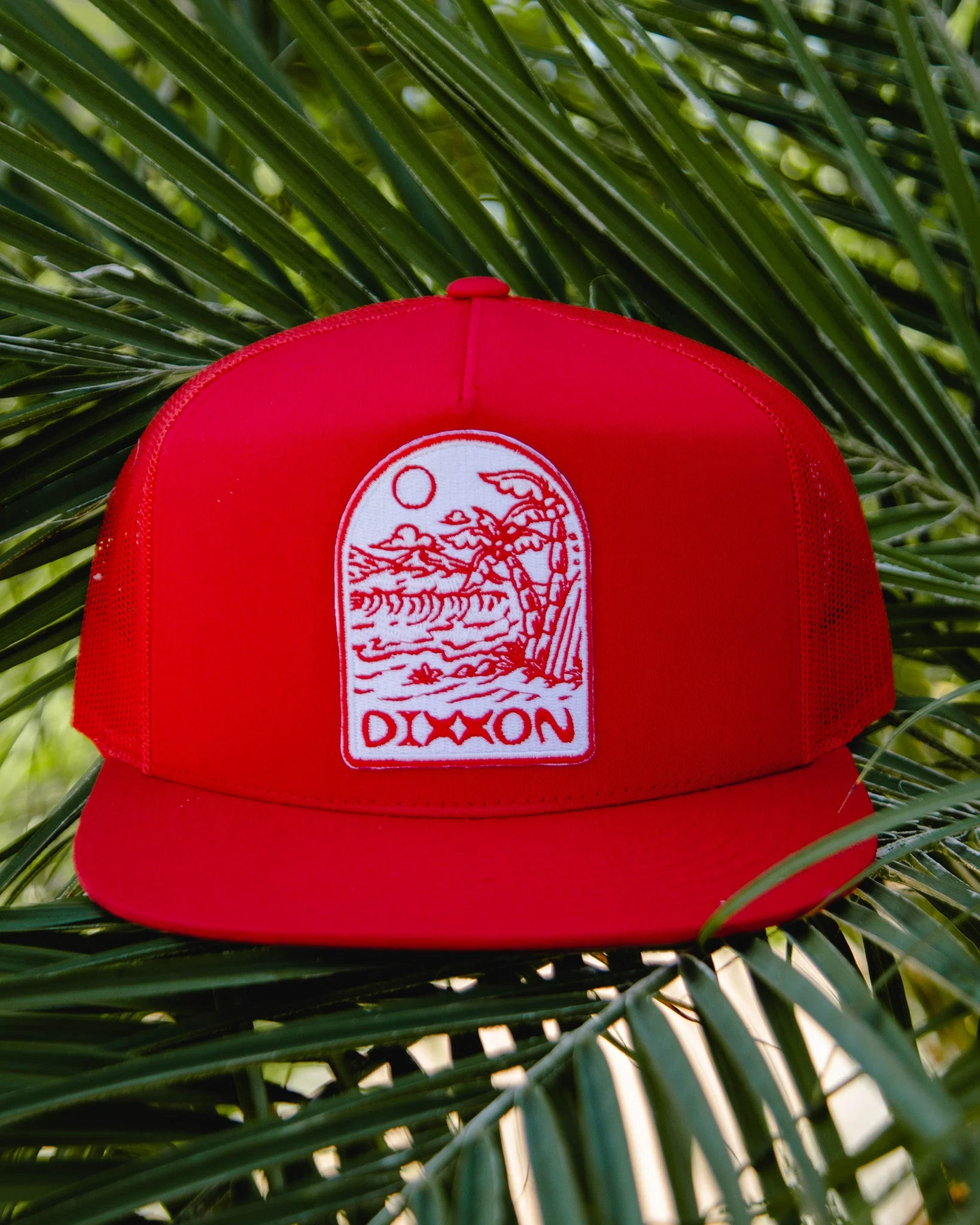 Seaside Flat Bill Trucker Snapback - Red & White - Image 3