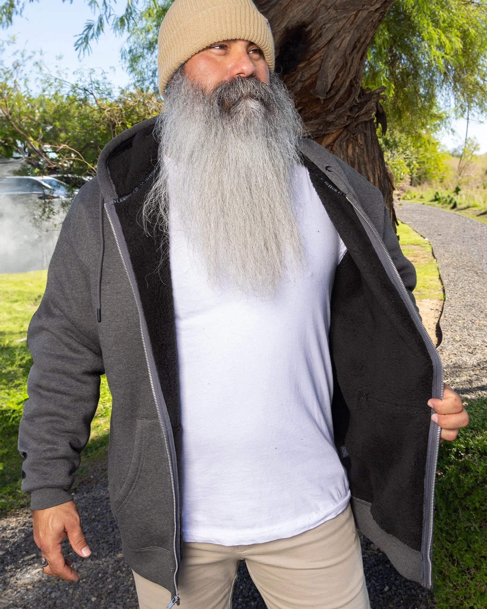 Sherpa Lined Zip Up Hoodie - Heather Charcoal - Image 2