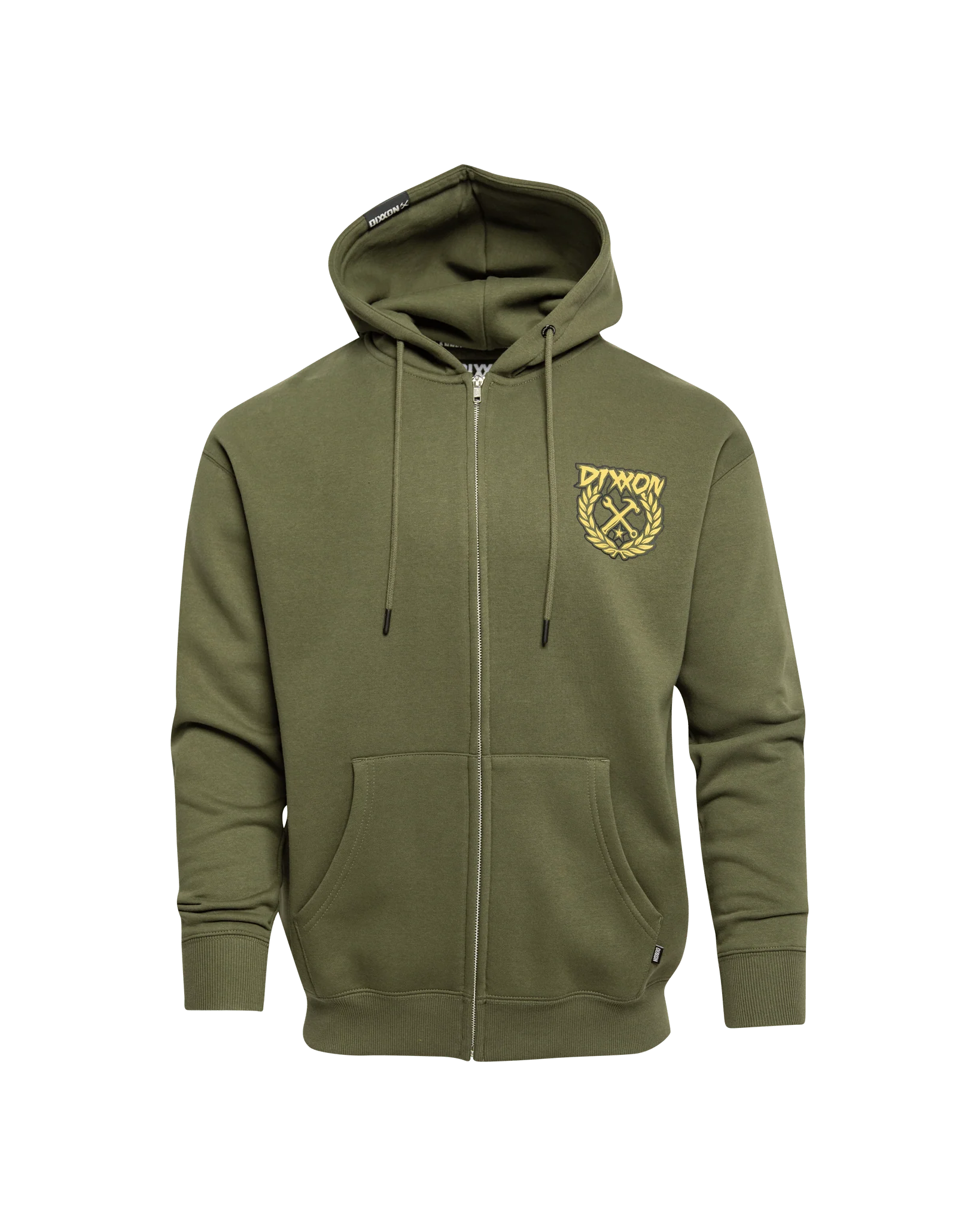 Tan Sketchy Crest Zip Up Hoodie - O.D. Green - Image 3