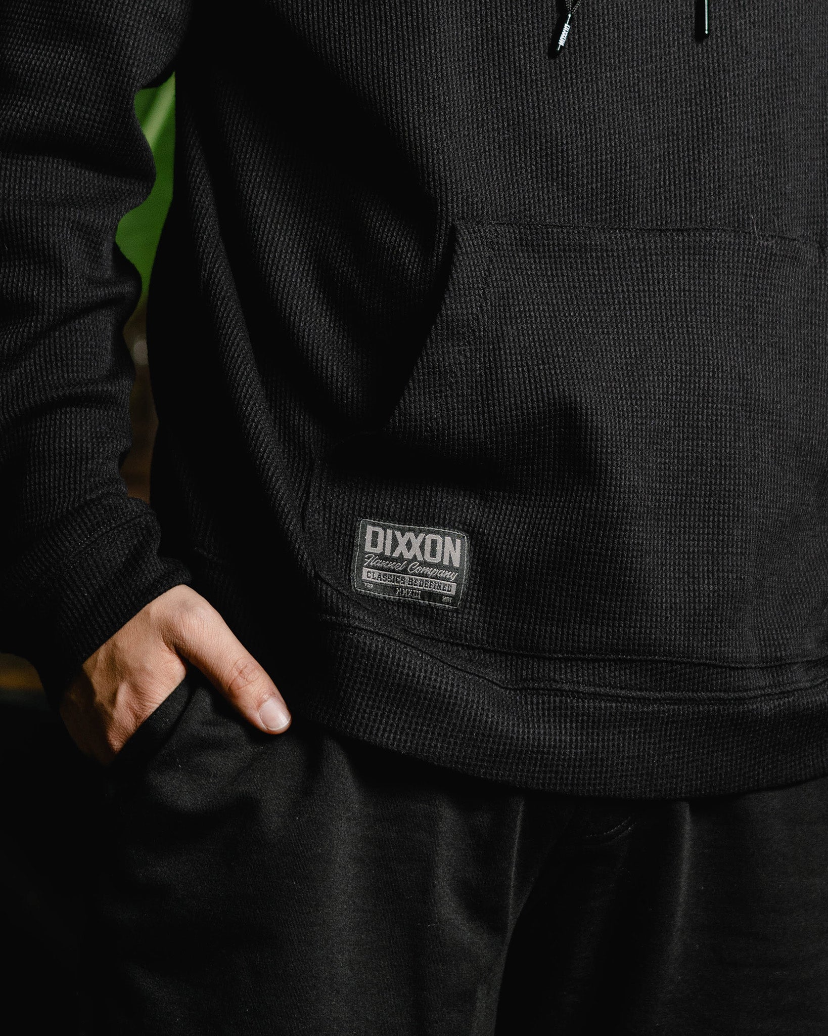 Waffle Knit Pullover Hoodie - Black - Image 4