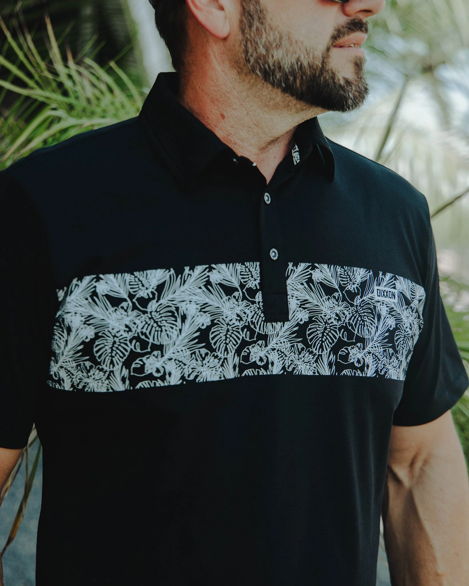 White & Black Floral Premium Polo - Black - Image 2