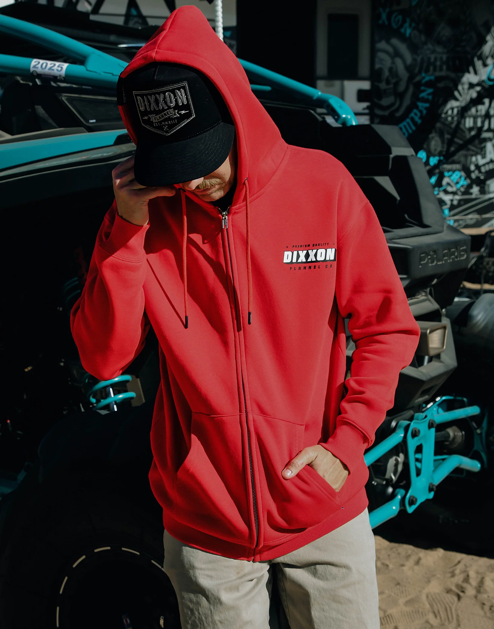 Black & White Grille Zip Up Hoodie - Red - Image 4