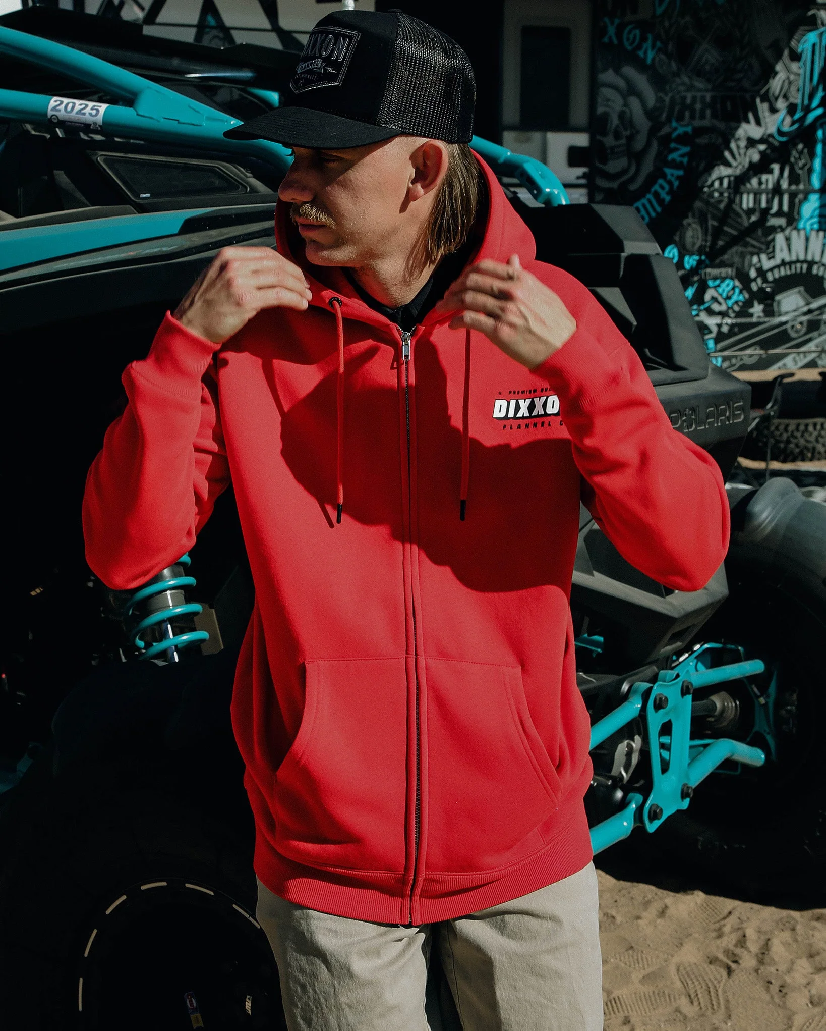 Black & White Grille Zip Up Hoodie - Red - Image 5