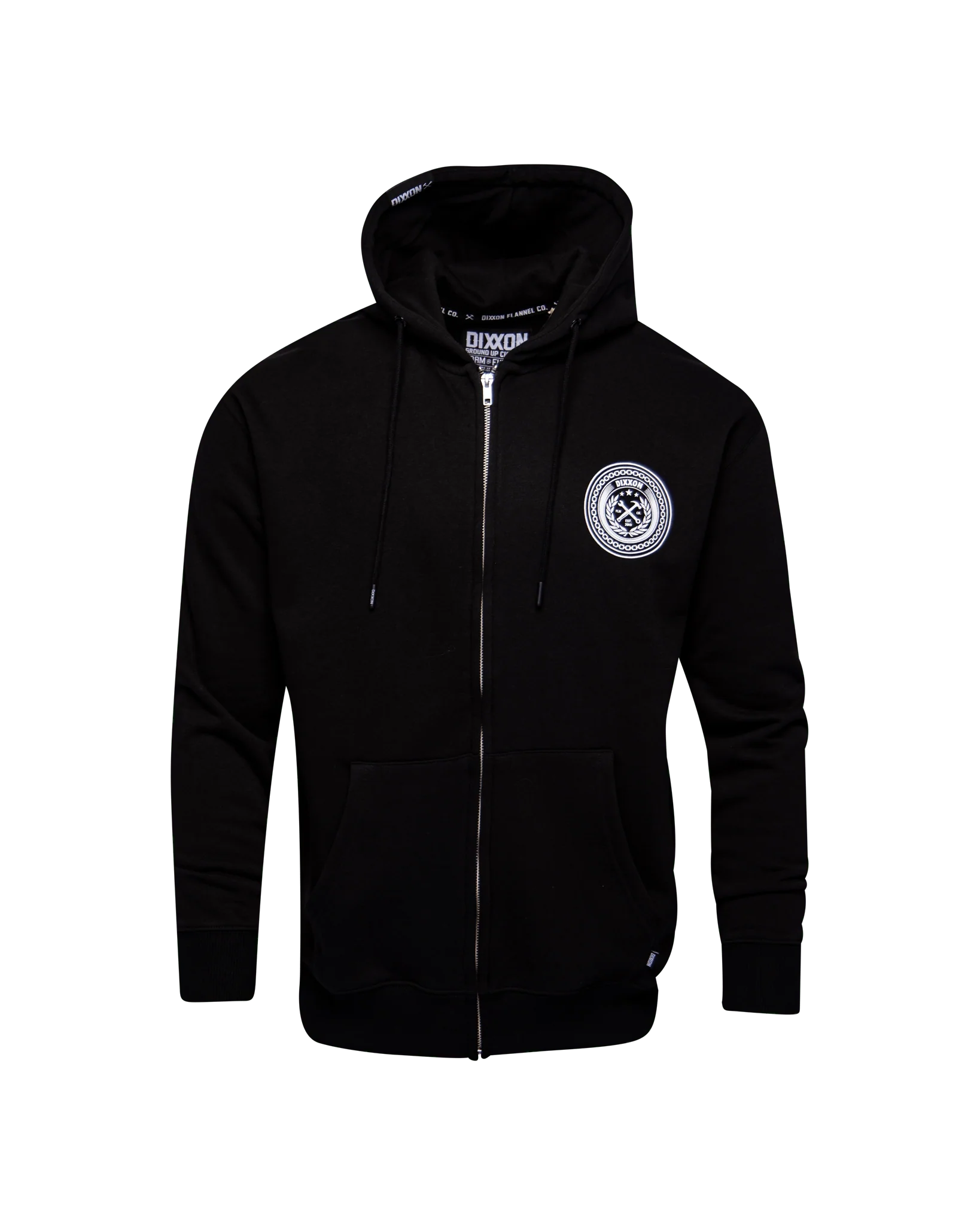 White Chain Badge Zip Up Hoodie - Black - Image 3