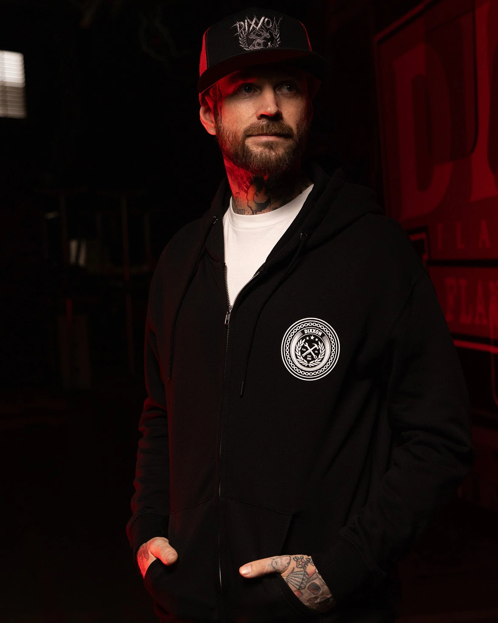 White Chain Badge Zip Up Hoodie - Black - Image 5
