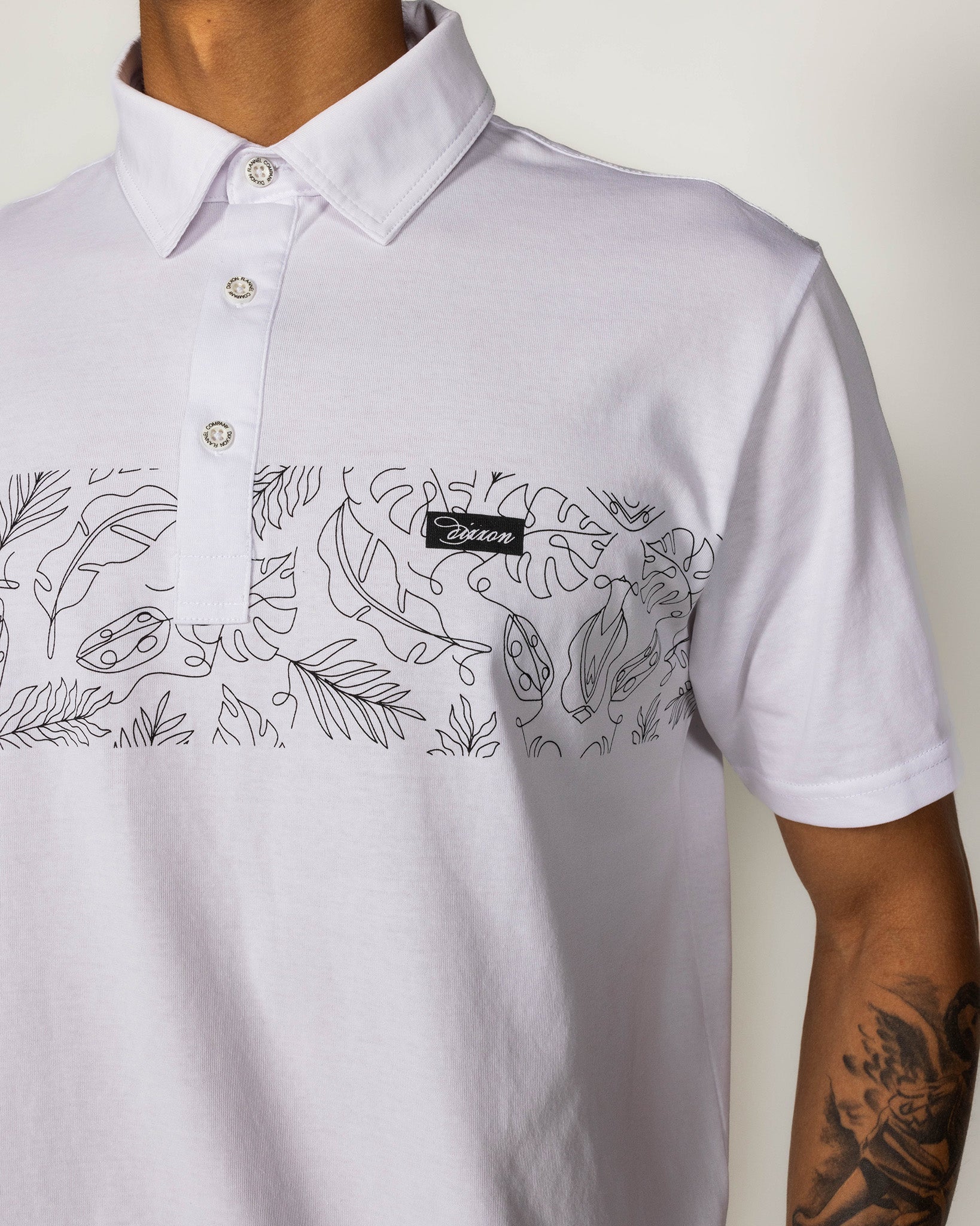 White Floral Premium Polo - White - Image 3