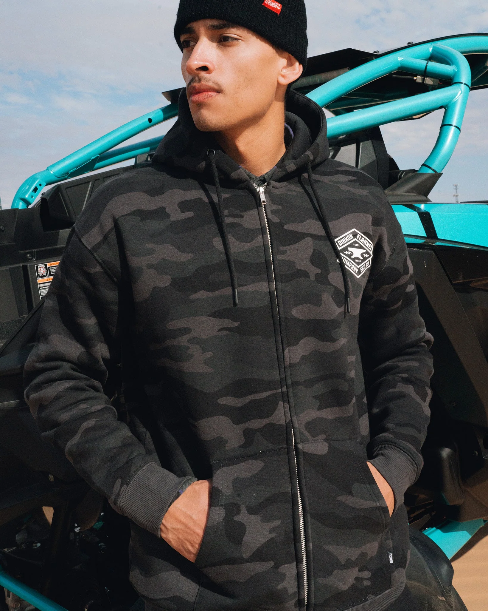 White Forged Zip Up Hoodie - Black Camo - Image 4