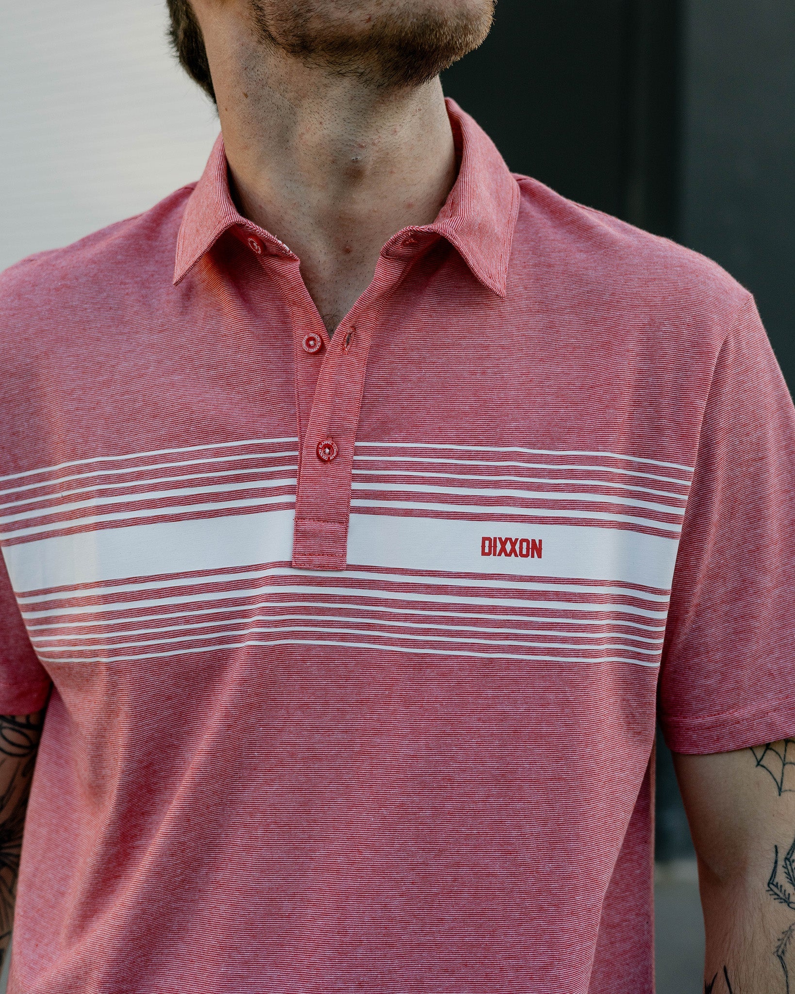 White Stripe Premium Polo - Heathered Red - Image 2