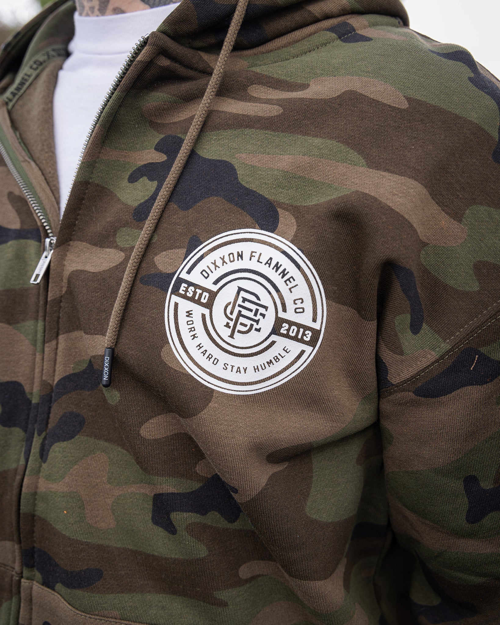 White Work Hard Badge Zip Up - Camo - Image 6