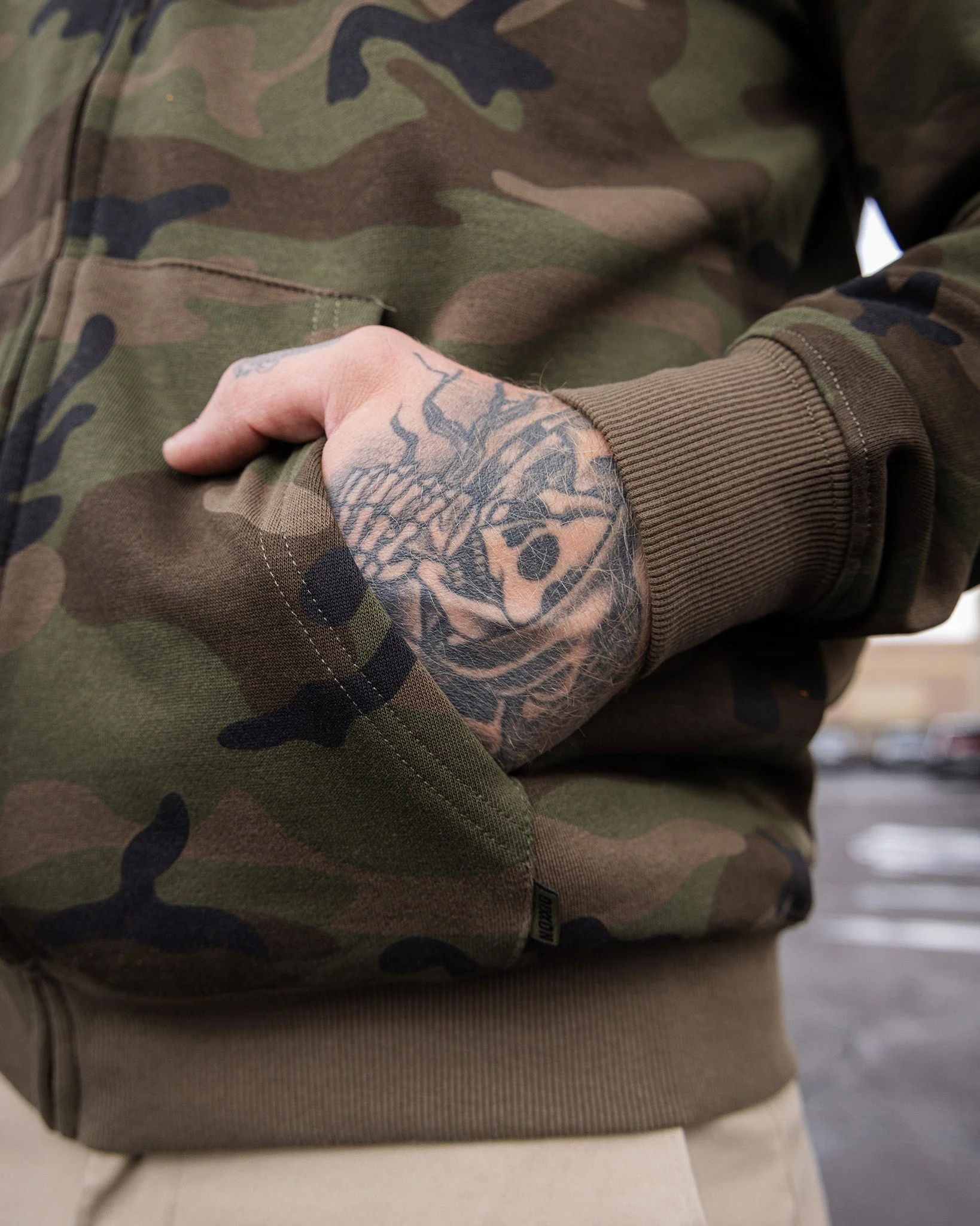 White Work Hard Badge Zip Up - Camo - Image 7