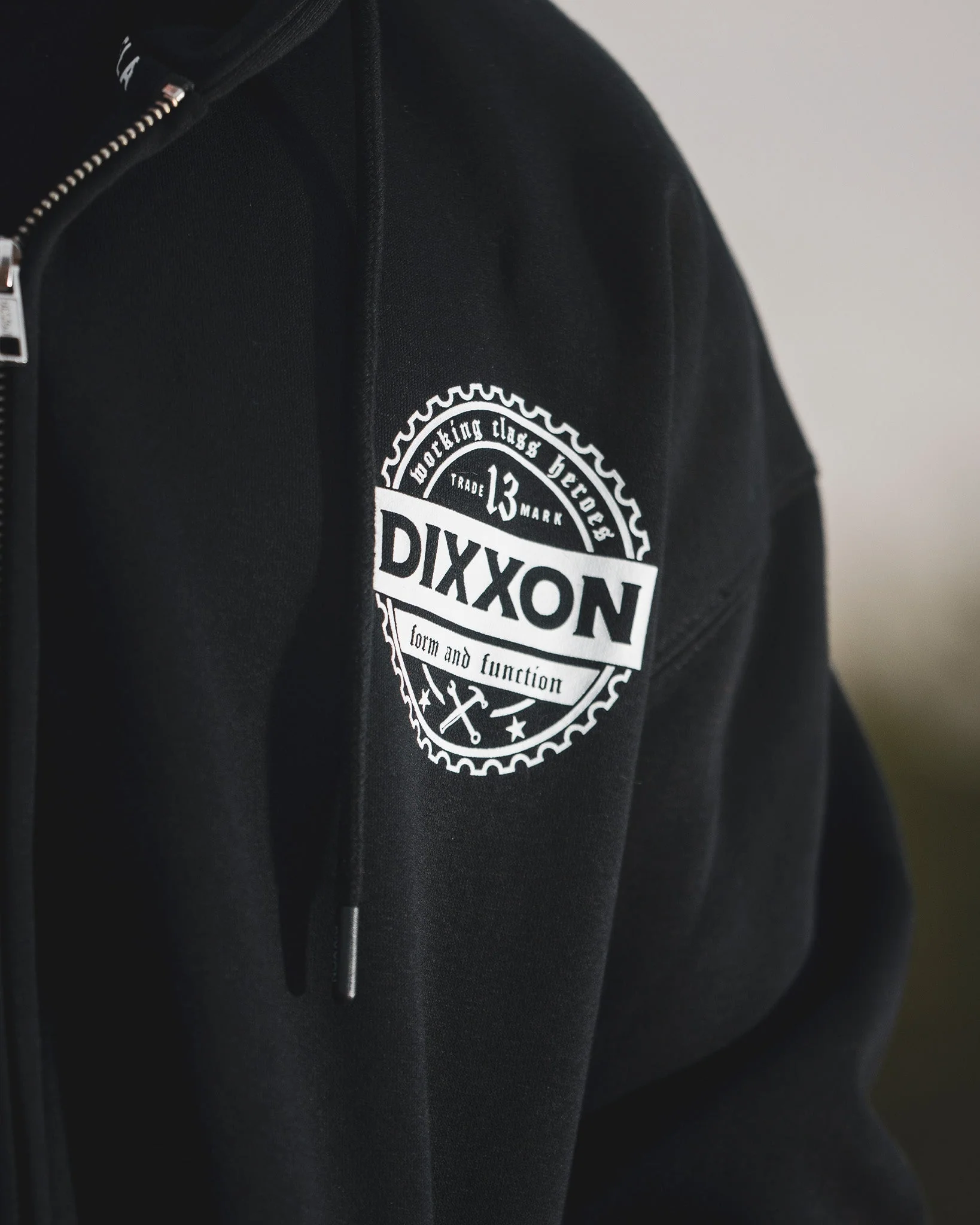 White Working Class Gear Zip Up Hoodie - Black - Image 5