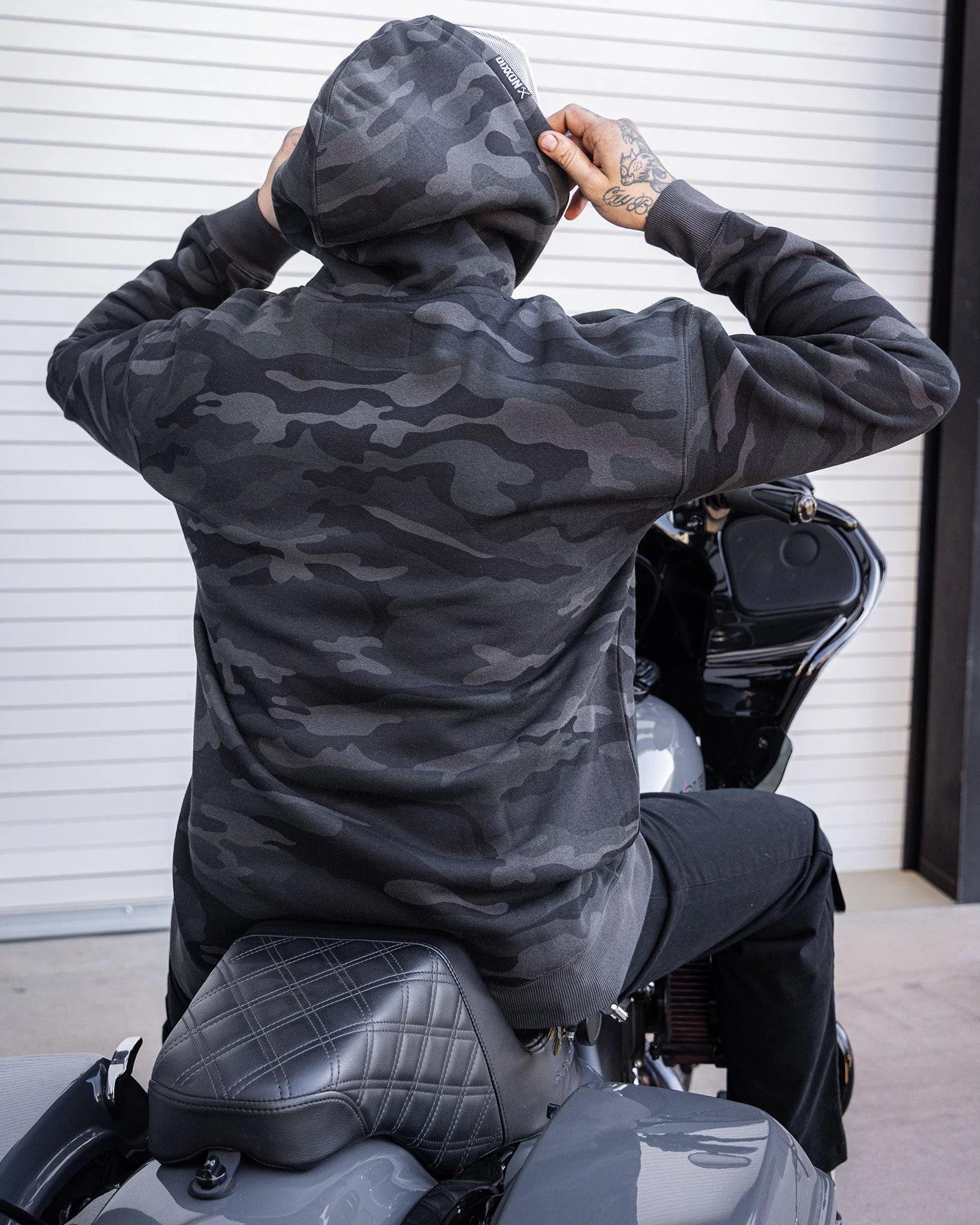 White Working Class Pullover Hoodie - Black Camo - Image 4