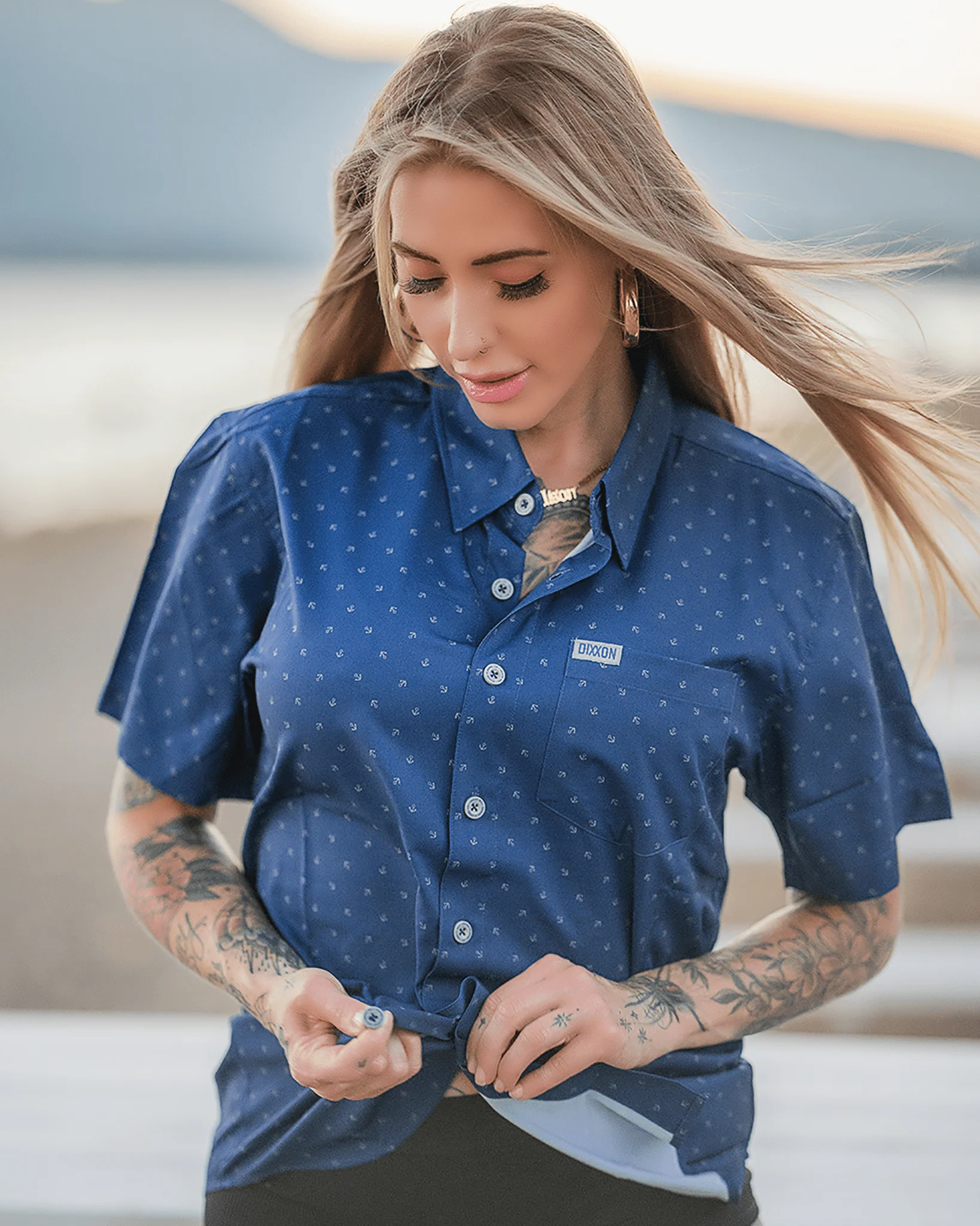 Women's Avery Party Shirt - Blue & Gray - Image 7