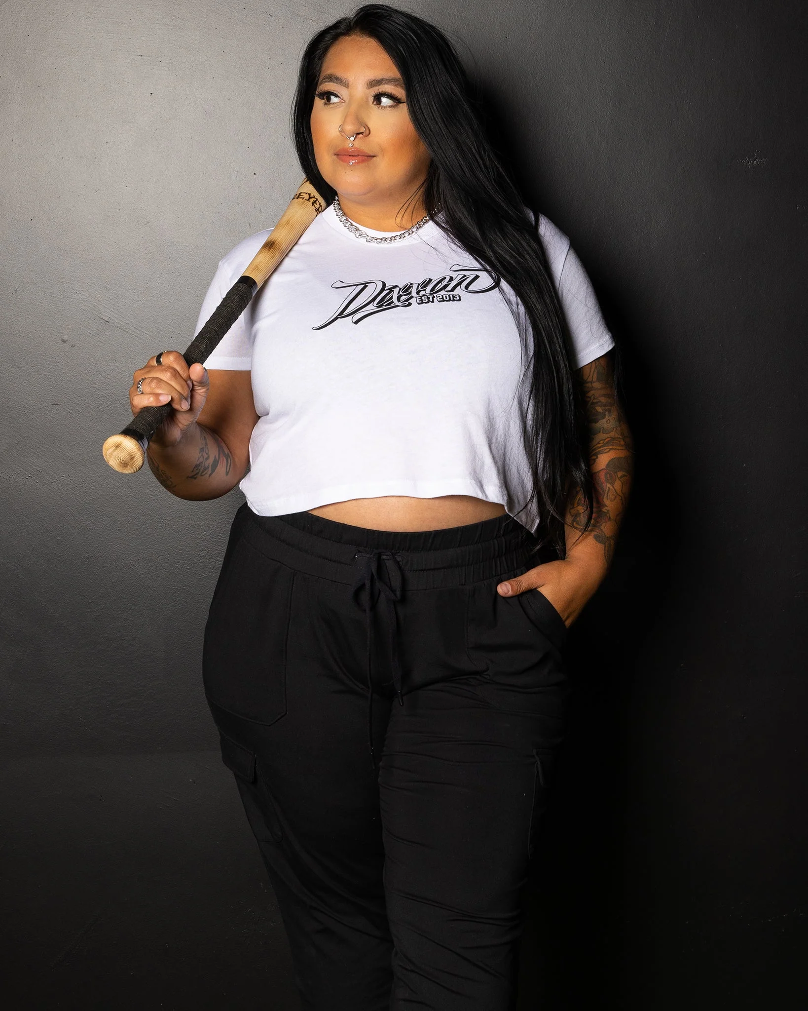 Women's Ballpark Crop Top - White & Black - Image 4