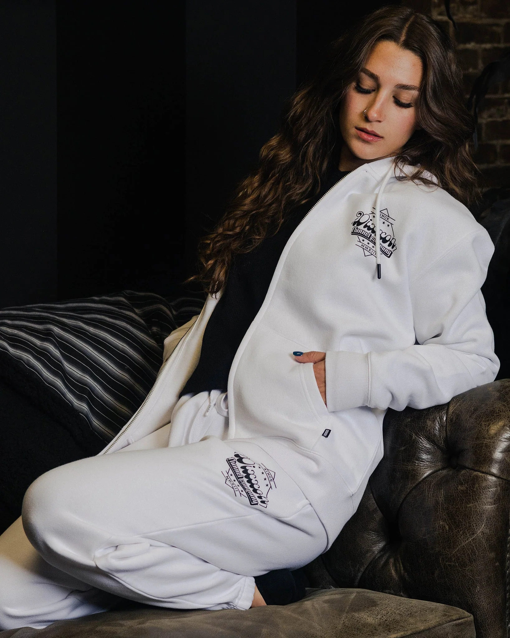 Women's Black Stardust Zip Up Hoodie - White - Image 5