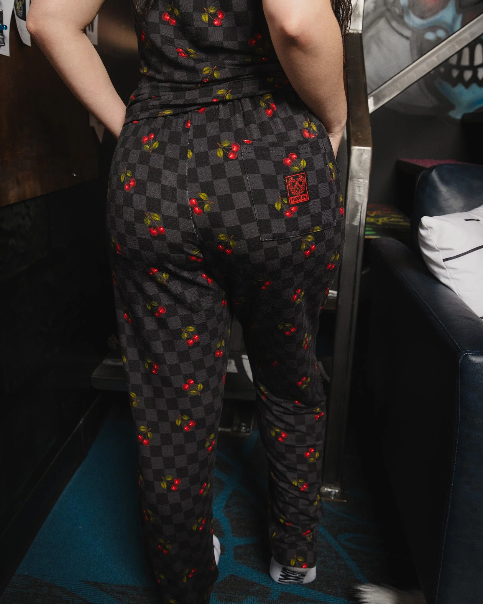 Women's Black Checkered and Cherry Pajama Pants - Image 3