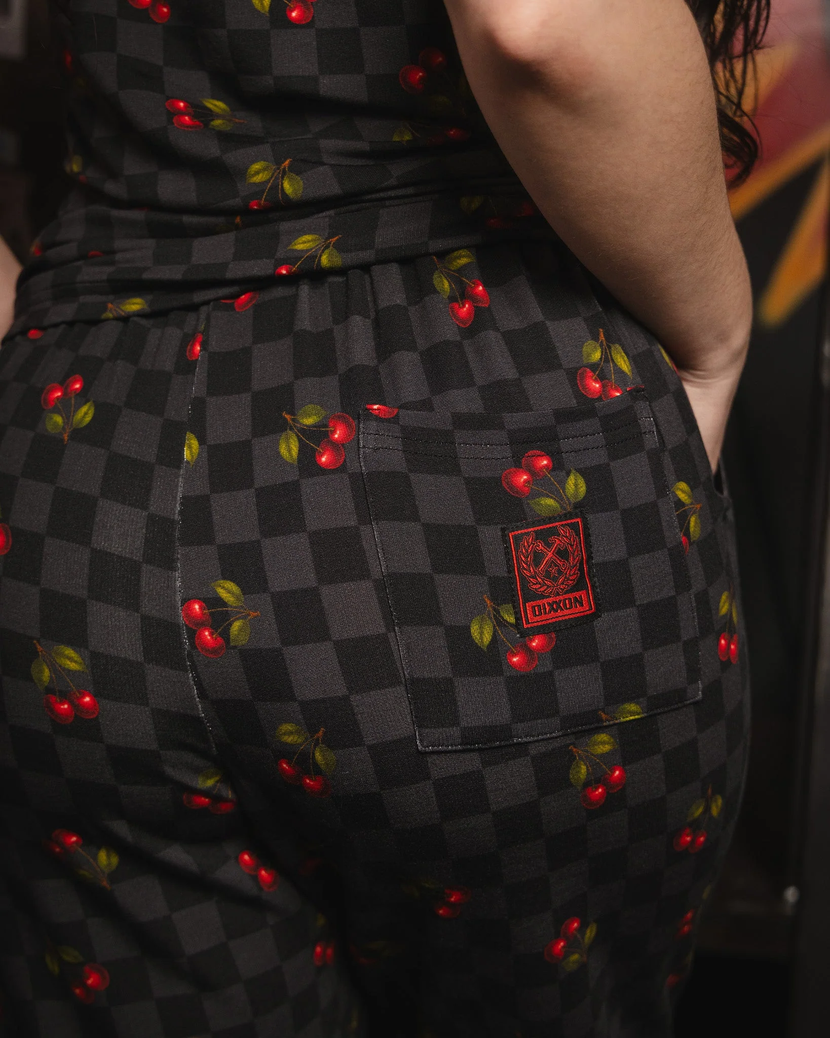 Women's Black Checkered and Cherry Pajama Pants - Image 4