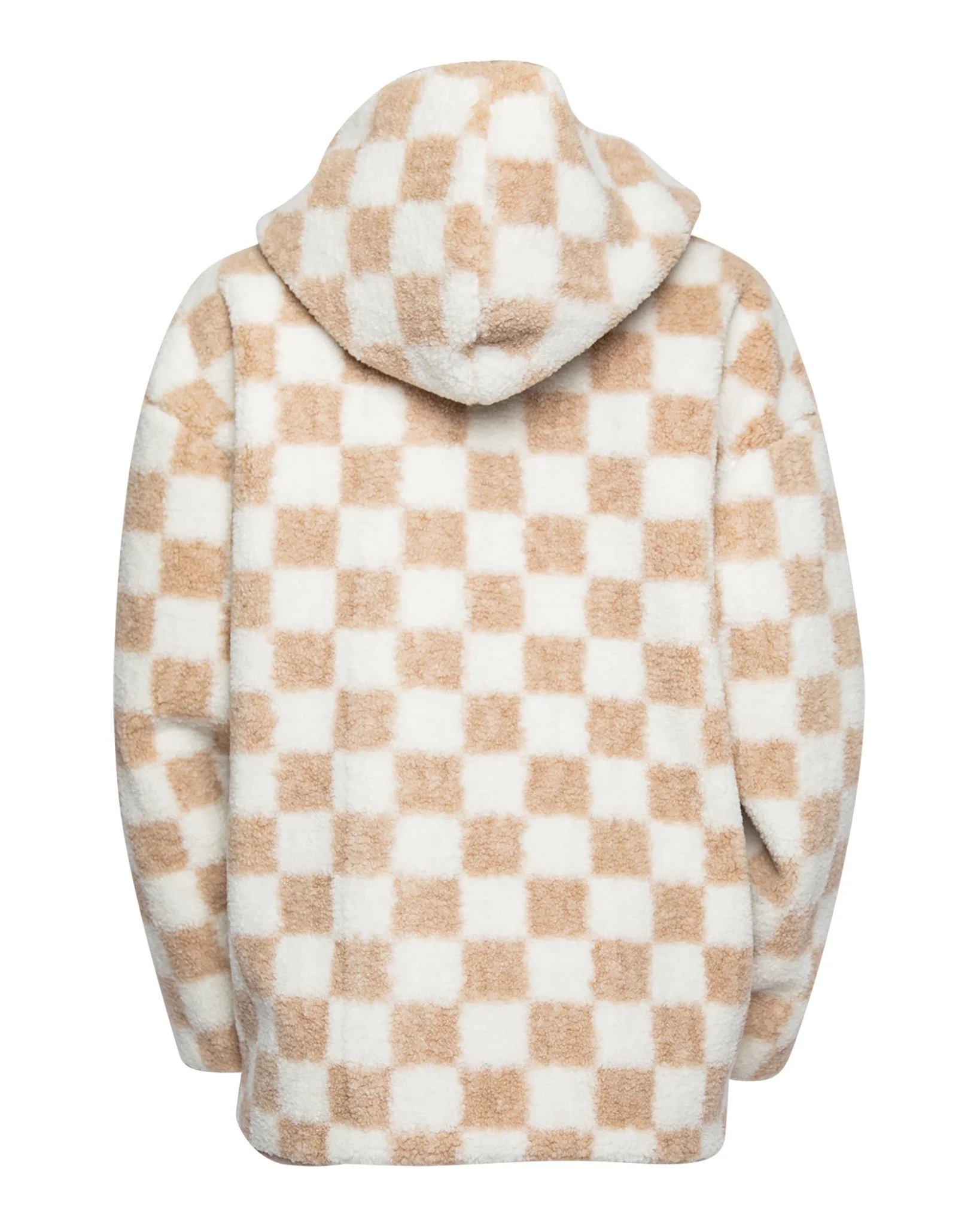 Women's Checkered Sherpa Cardigan - Tan & White - Image 3