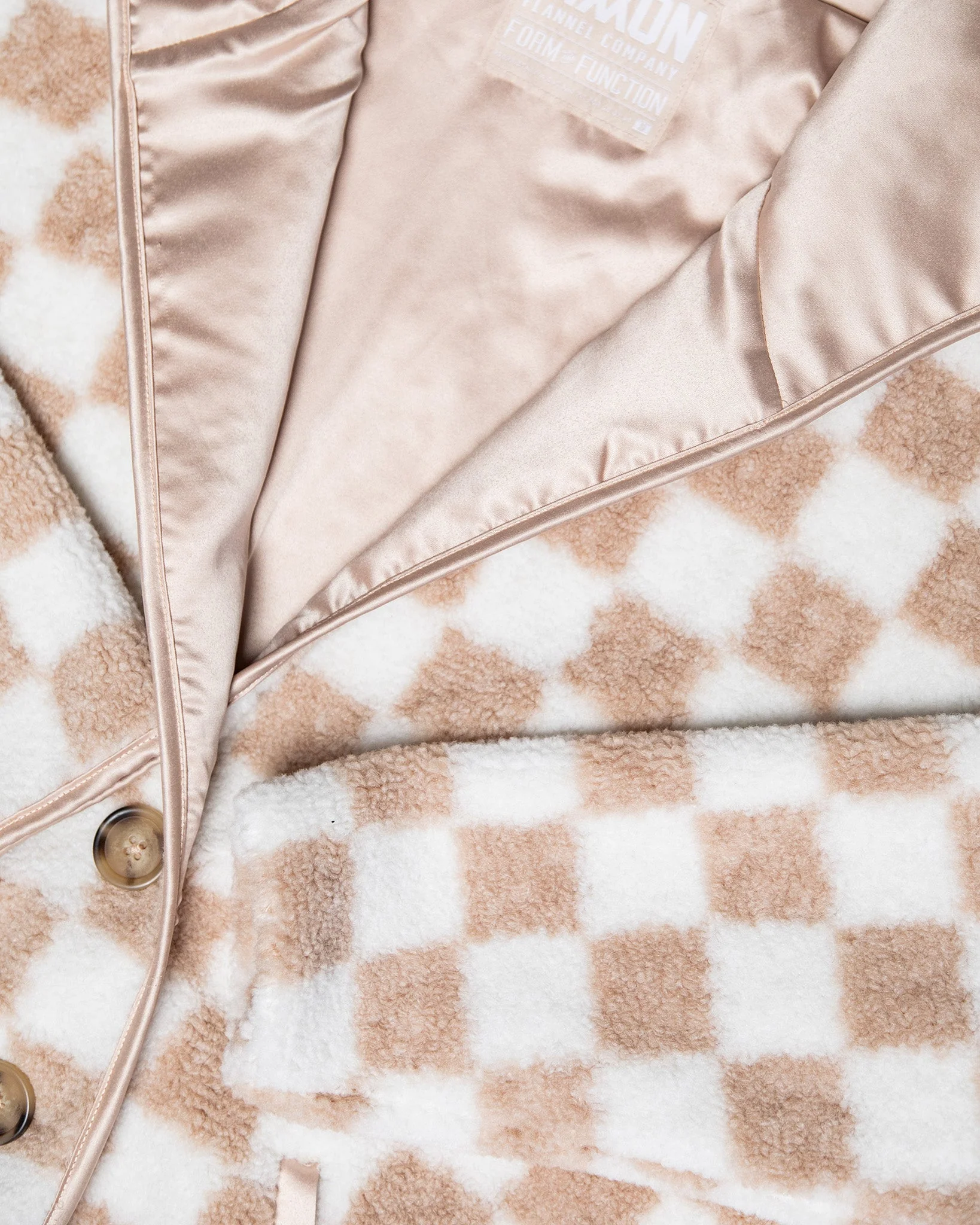 Women's Checkered Sherpa Cardigan - Tan & White - Image 7
