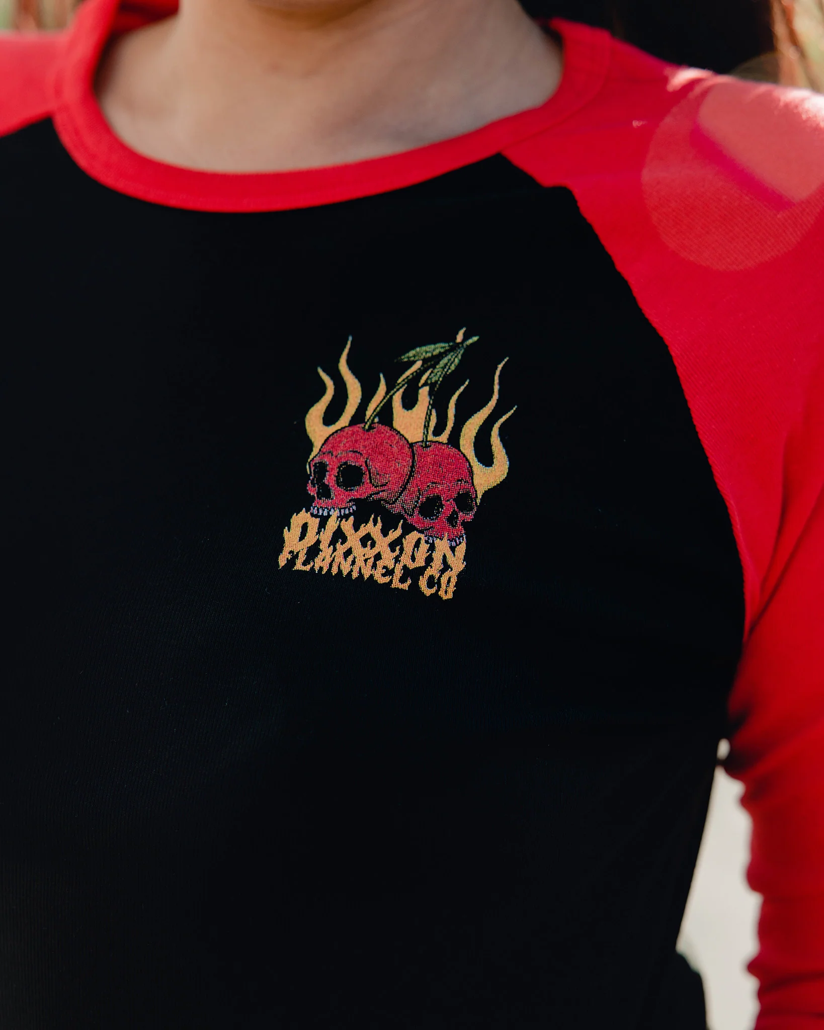 Women's Cherry Bomb Raglan 3/4 Tee - Black & Red - Image 3