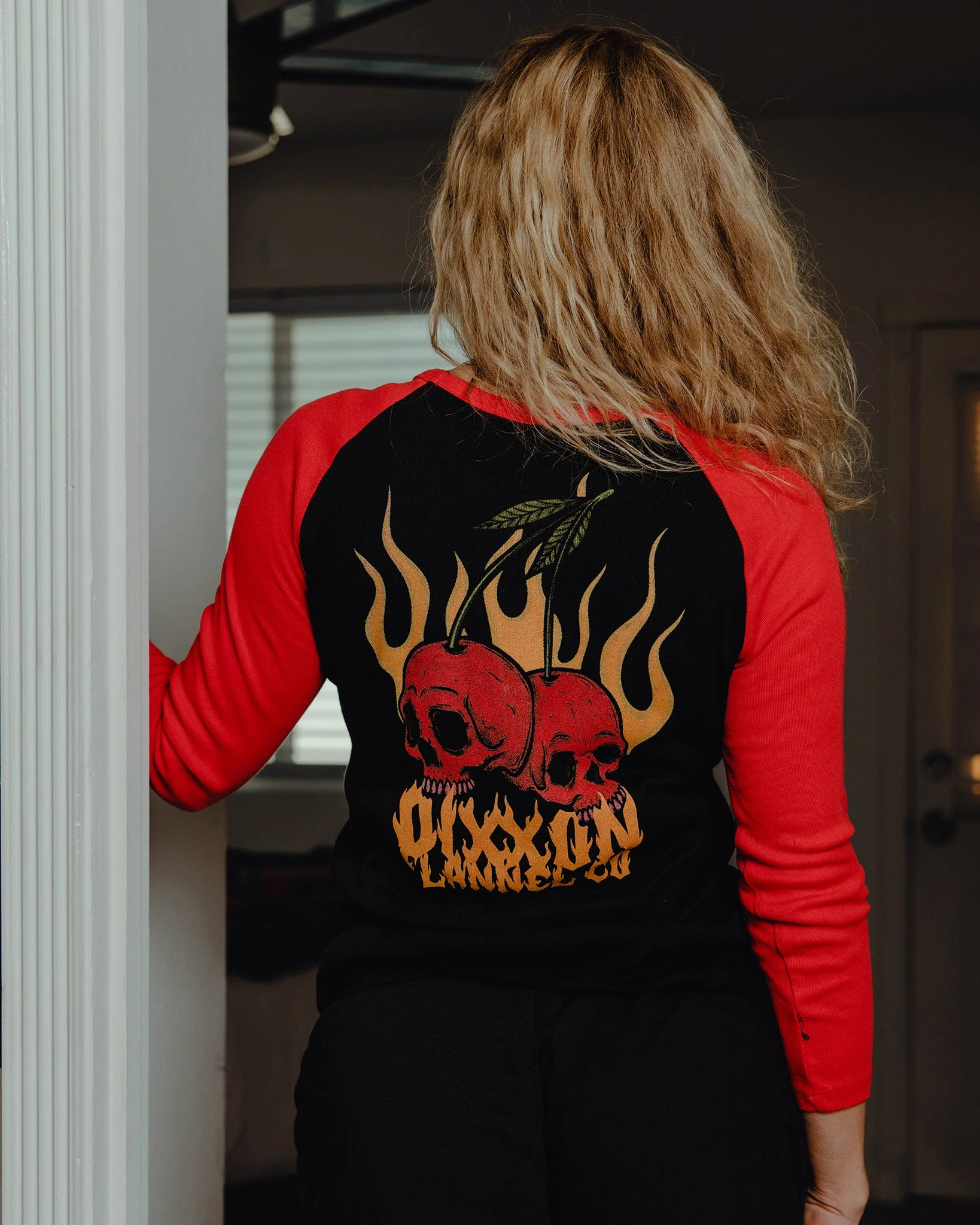 Women's Cherry Bomb Raglan 3/4 Tee - Black & Red - Image 4
