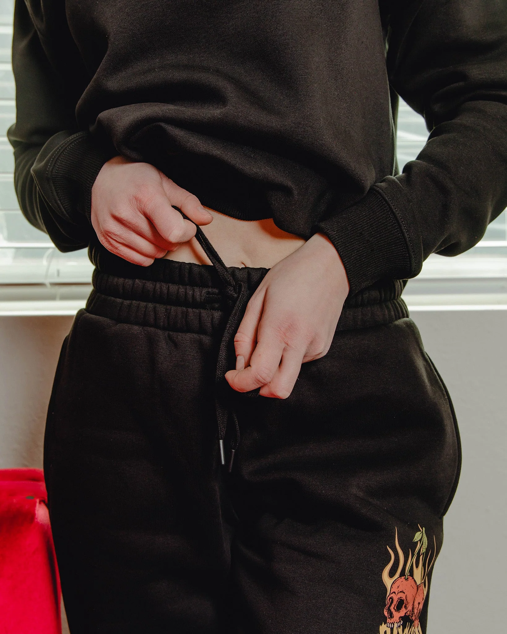 Women's Cherry Bombs Sweatpants - Black - Image 2