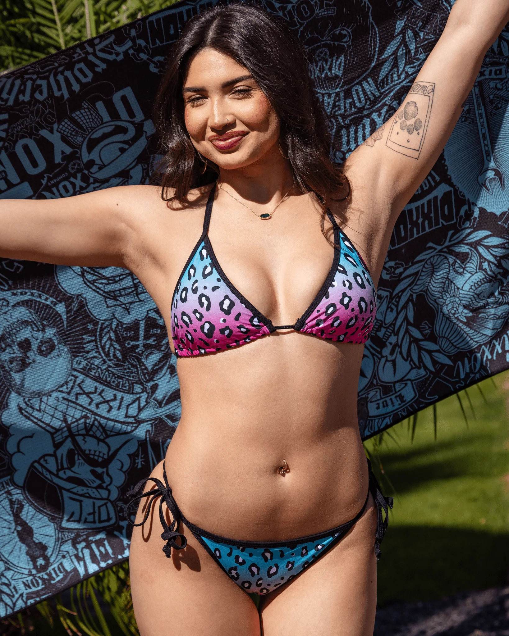 Women's Cougar Hunter String Bikini Top - Pink & Aqua - Image 2