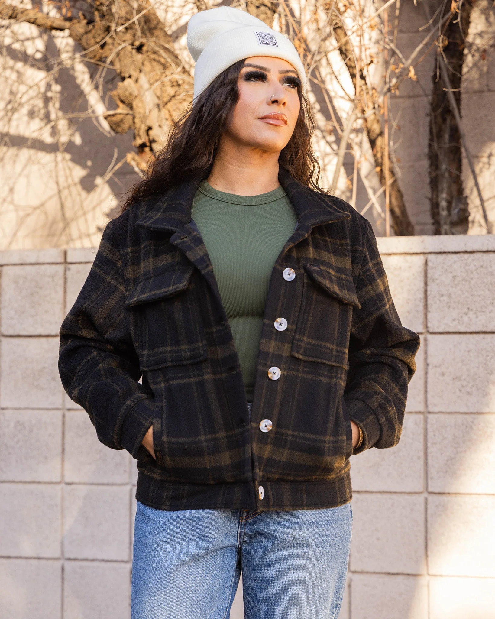 Women's Cropped Shacket - Brown & Black - Image 7