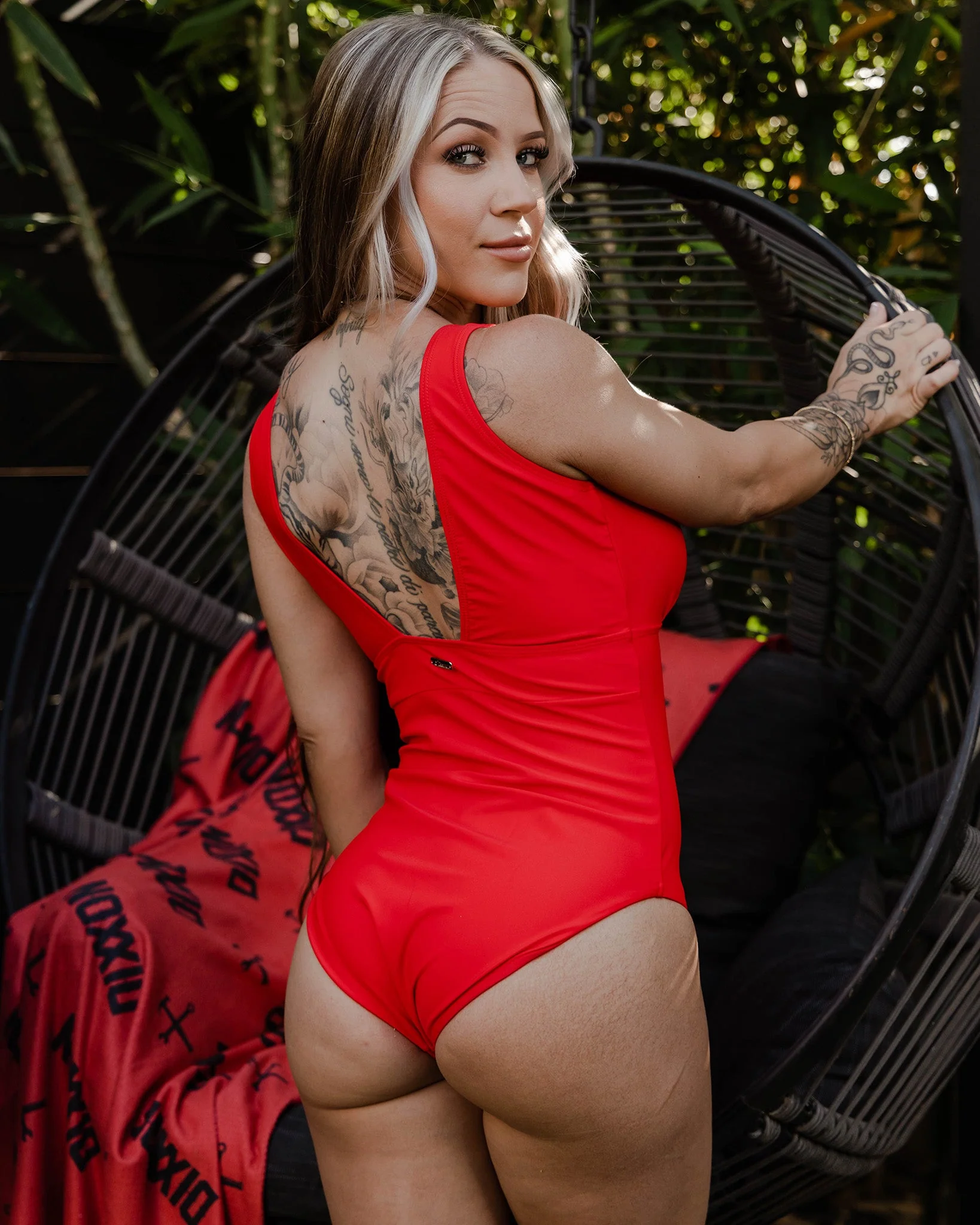 Women's Essential V-Neck One Piece - Red - Image 2