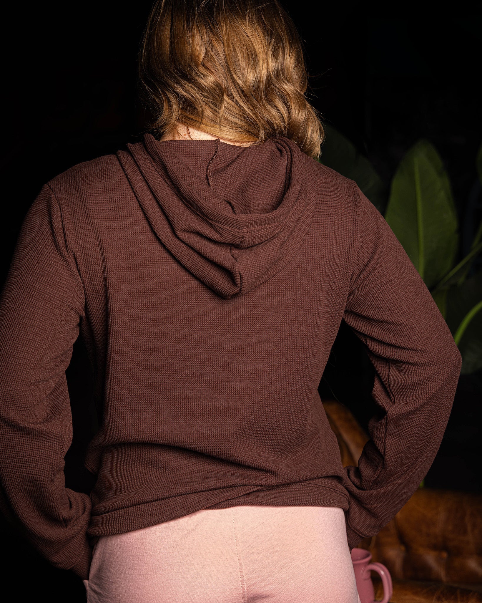 Women's Graphic Waffle Knit Pullover Hoodie - Brown - Image 4