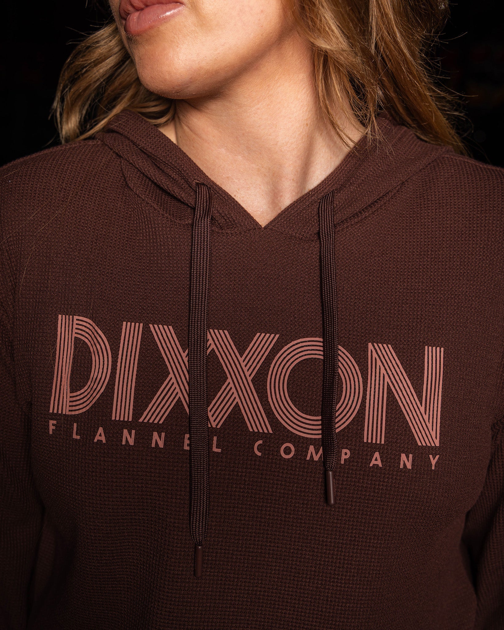 Women's Graphic Waffle Knit Pullover Hoodie - Brown - Image 5