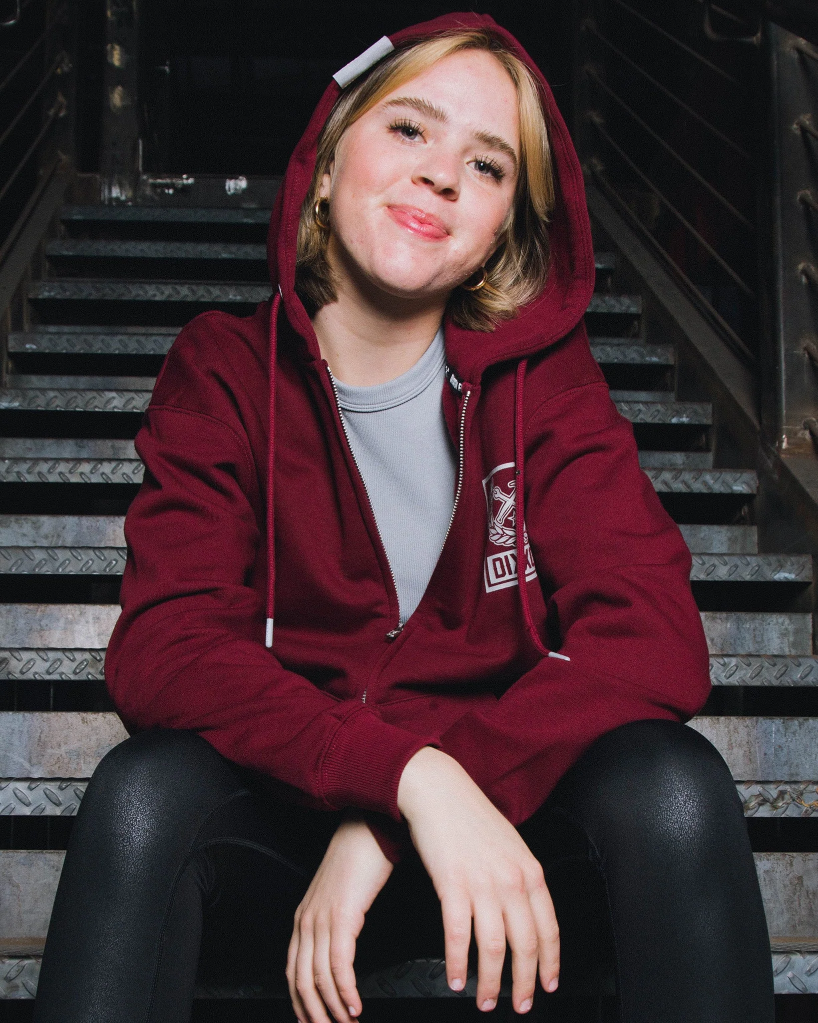 Women's Gray Box Crest Zip Up - Maroon - Image 4