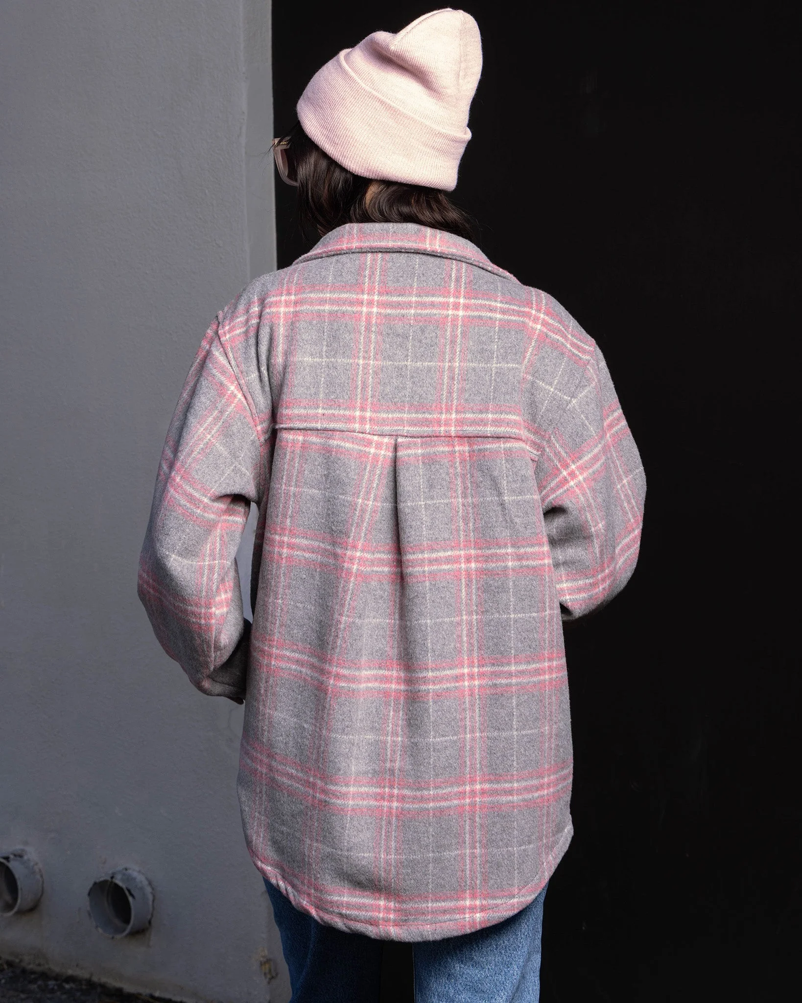 Women's Long Shacket - Gray & Pink - Image 4