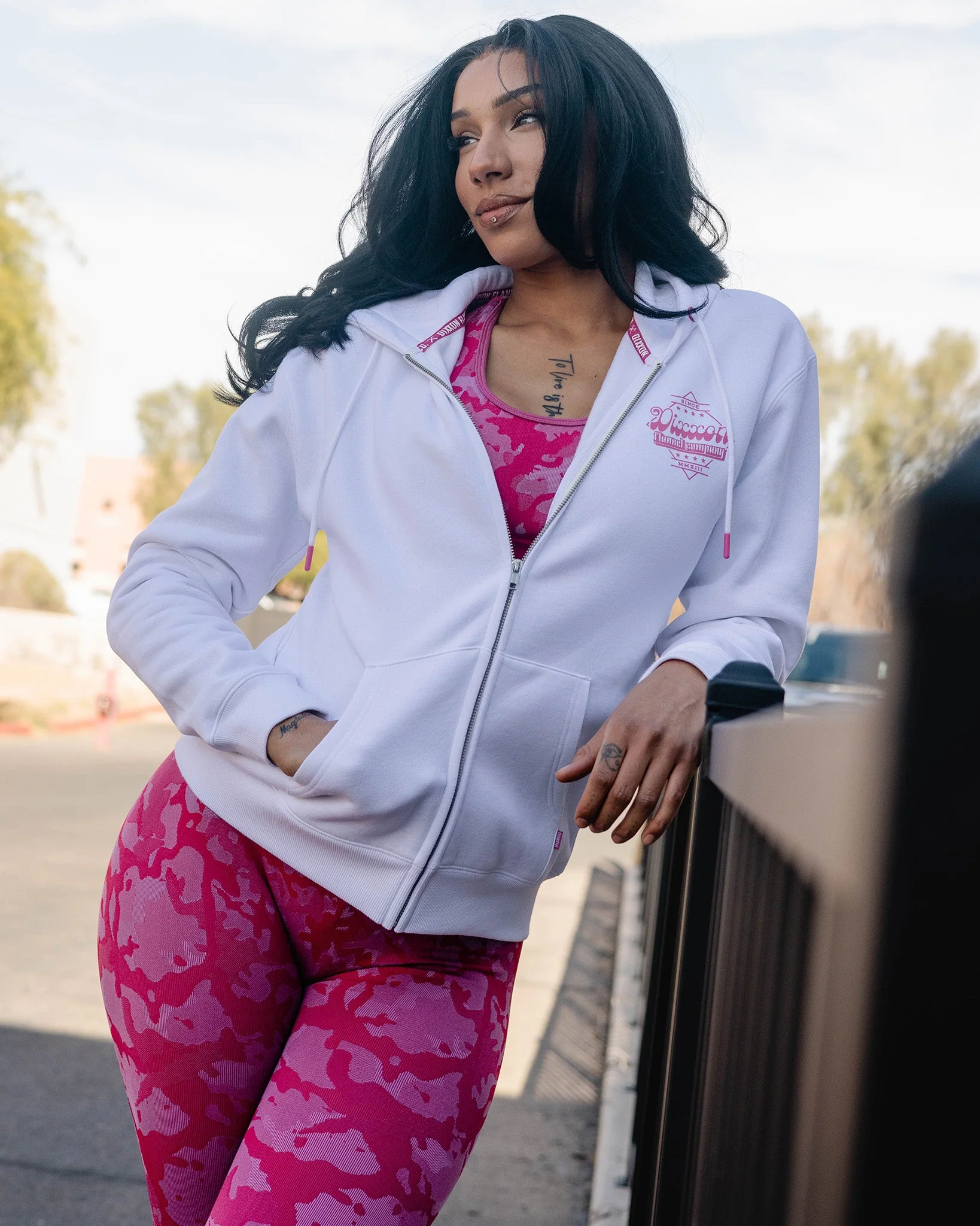 Women's Pink Stardust Zip Up Hoodie - White - Image 4