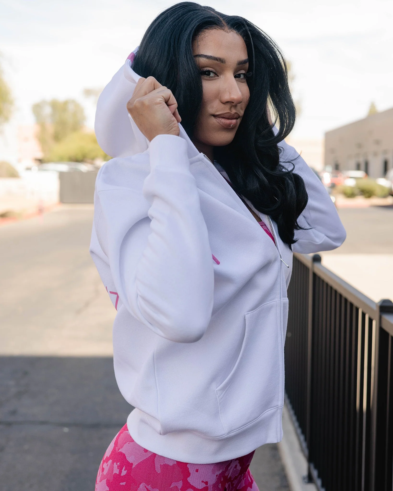 Women's Pink Stardust Zip Up Hoodie - White - Image 5
