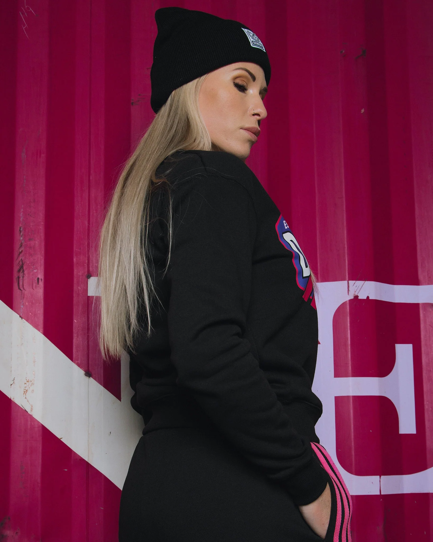 Women's Pink Stripes Crewneck Sweatshirt - Black - Image 2