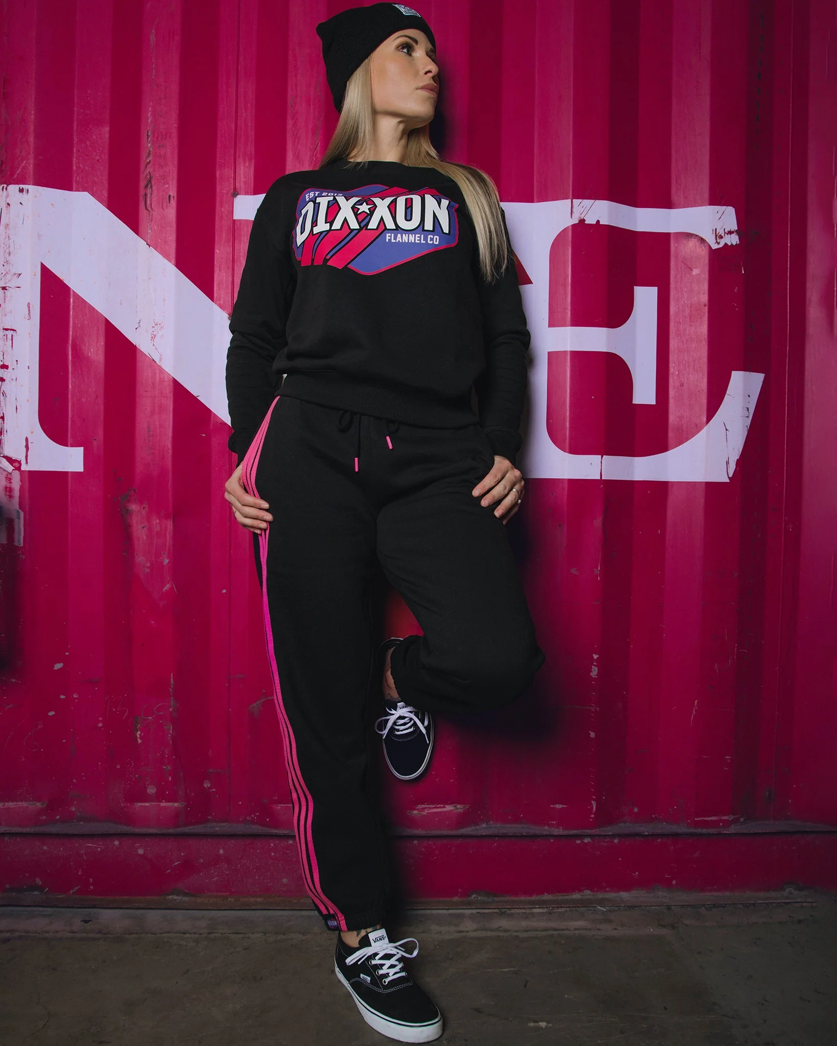 Women's Pink Stripes Crewneck Sweatshirt - Black - Image 3