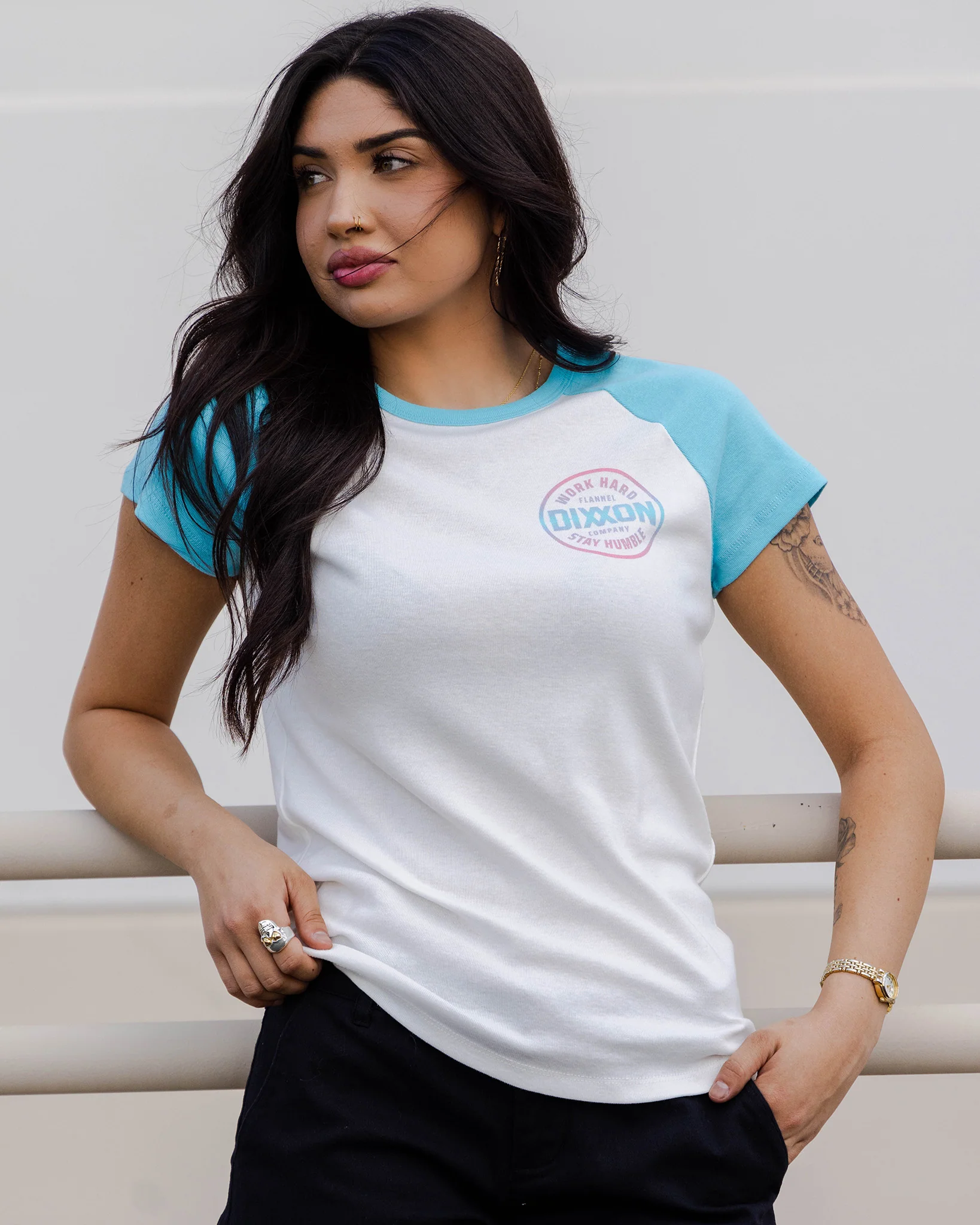 Women's Pink & Teal Nuevo Corpo Raglan Short Sleeve - Tiffany & White - Image 2