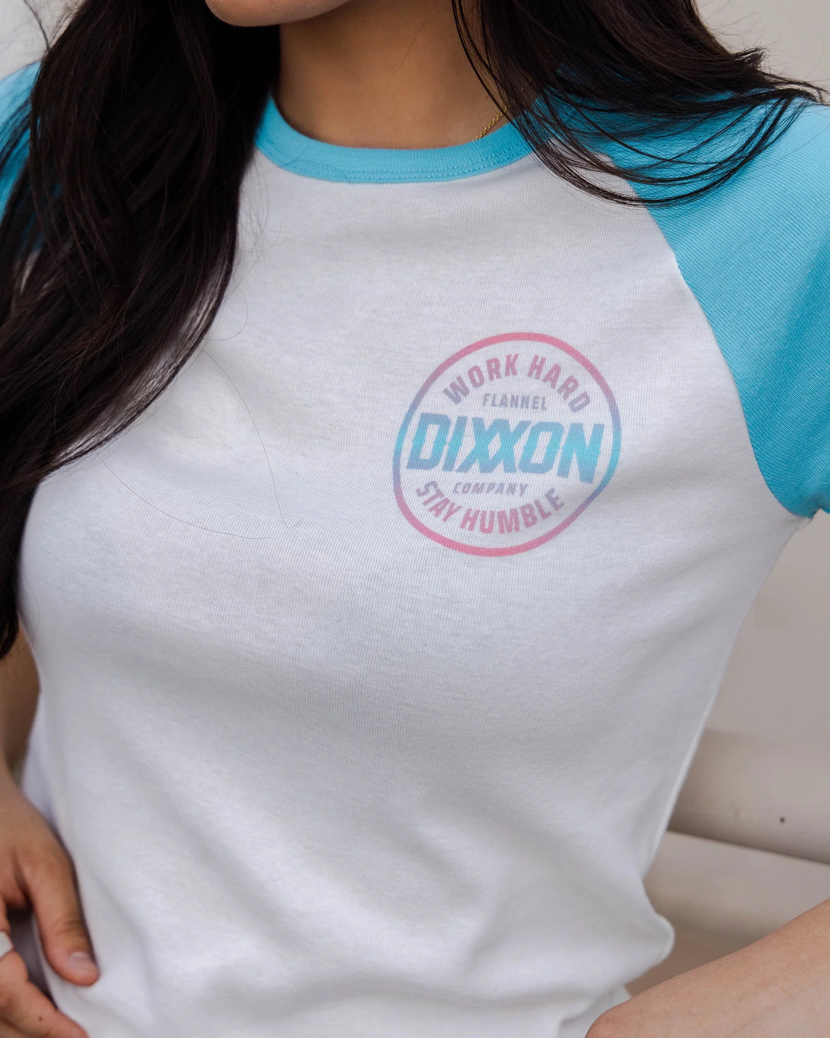 Women's Pink & Teal Nuevo Corpo Raglan Short Sleeve - Tiffany & White - Image 3