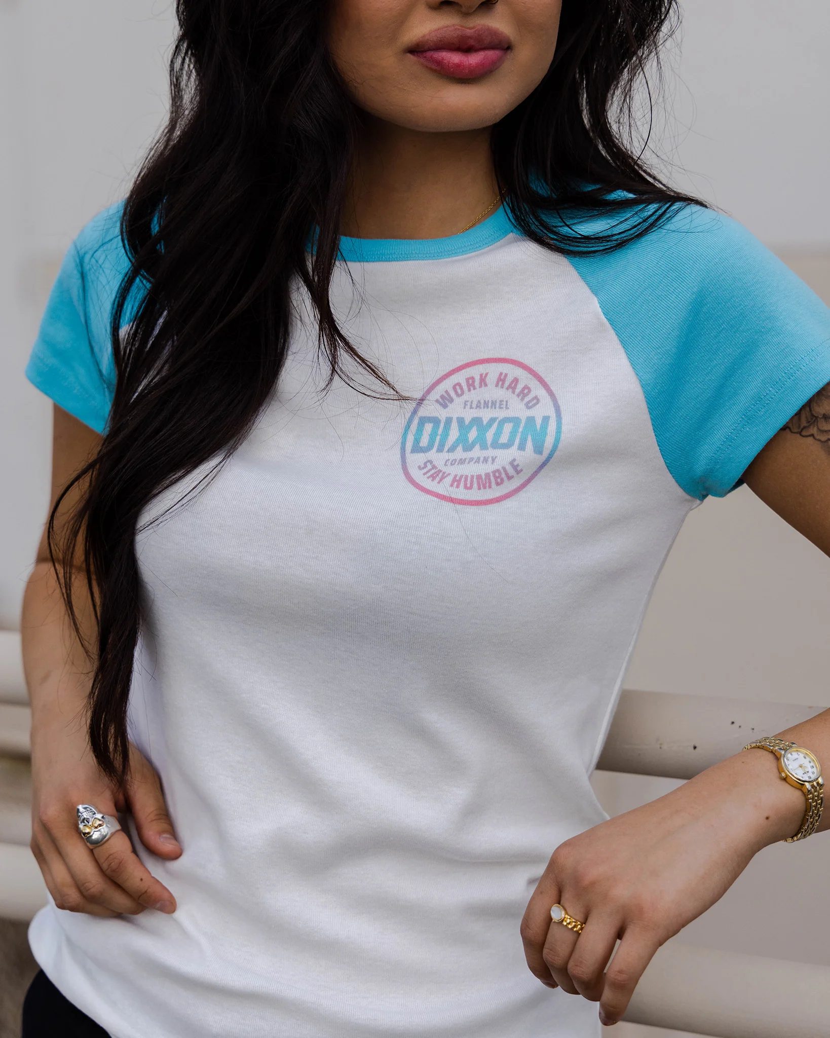 Women's Pink & Teal Nuevo Corpo Raglan Short Sleeve - Tiffany & White - Image 4