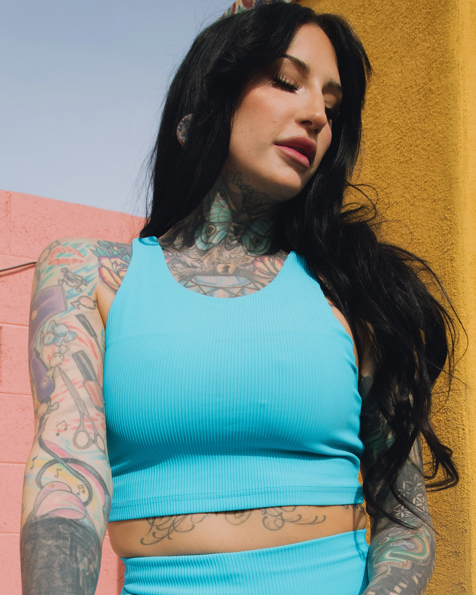 Women's Ribbed Crop Top - Blue - Image 5