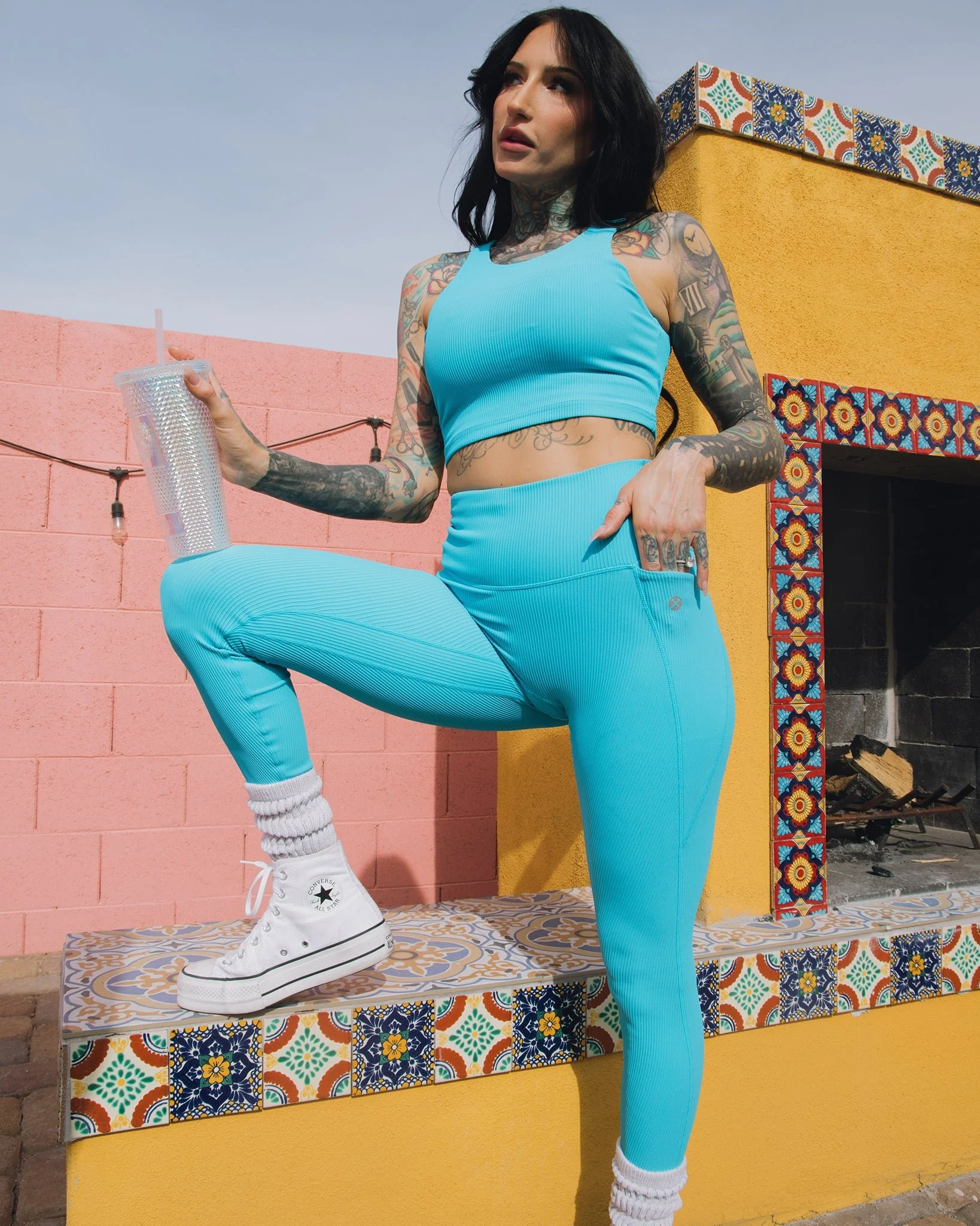 Women's Ribbed Crop Top - Blue - Image 7