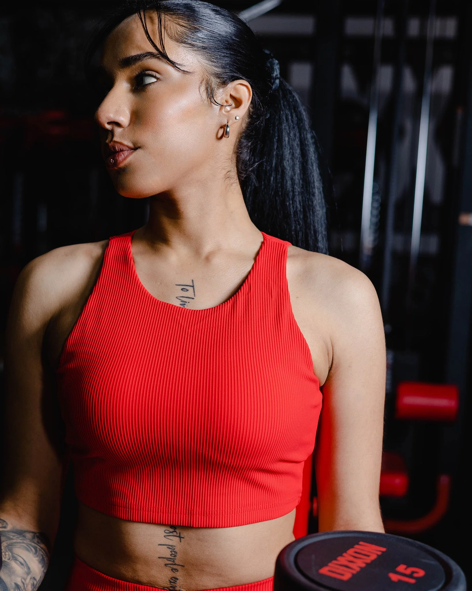 Women's Ribbed Crop Top - Red - Image 3