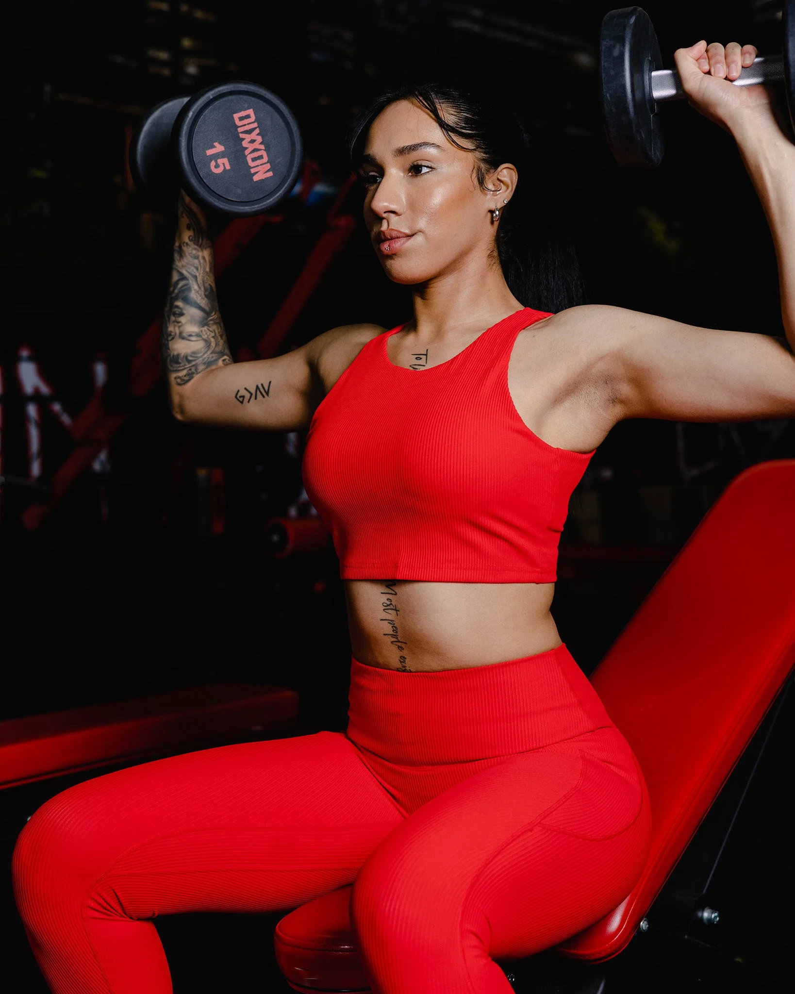 Women's Ribbed Leggings - Red - Image 2