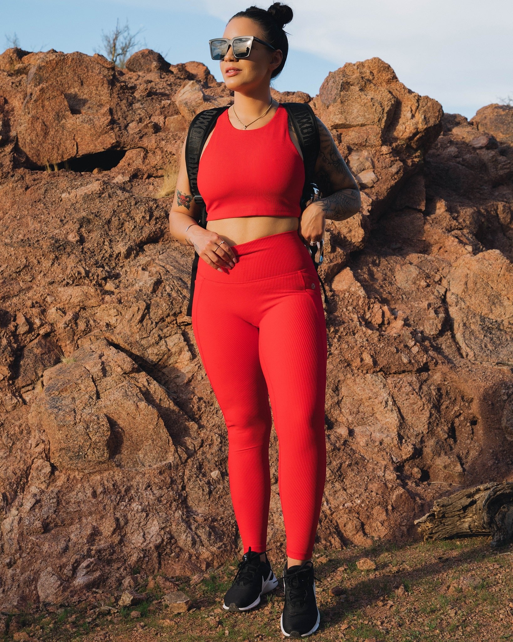 Women's Ribbed Leggings - Red - Image 7
