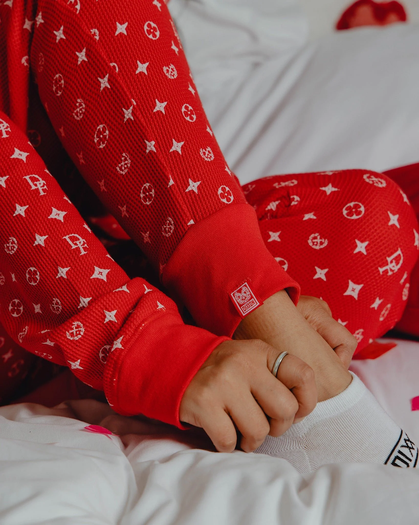 Women's Waffle Knit Joggers - Red & White Bougie - Image 2