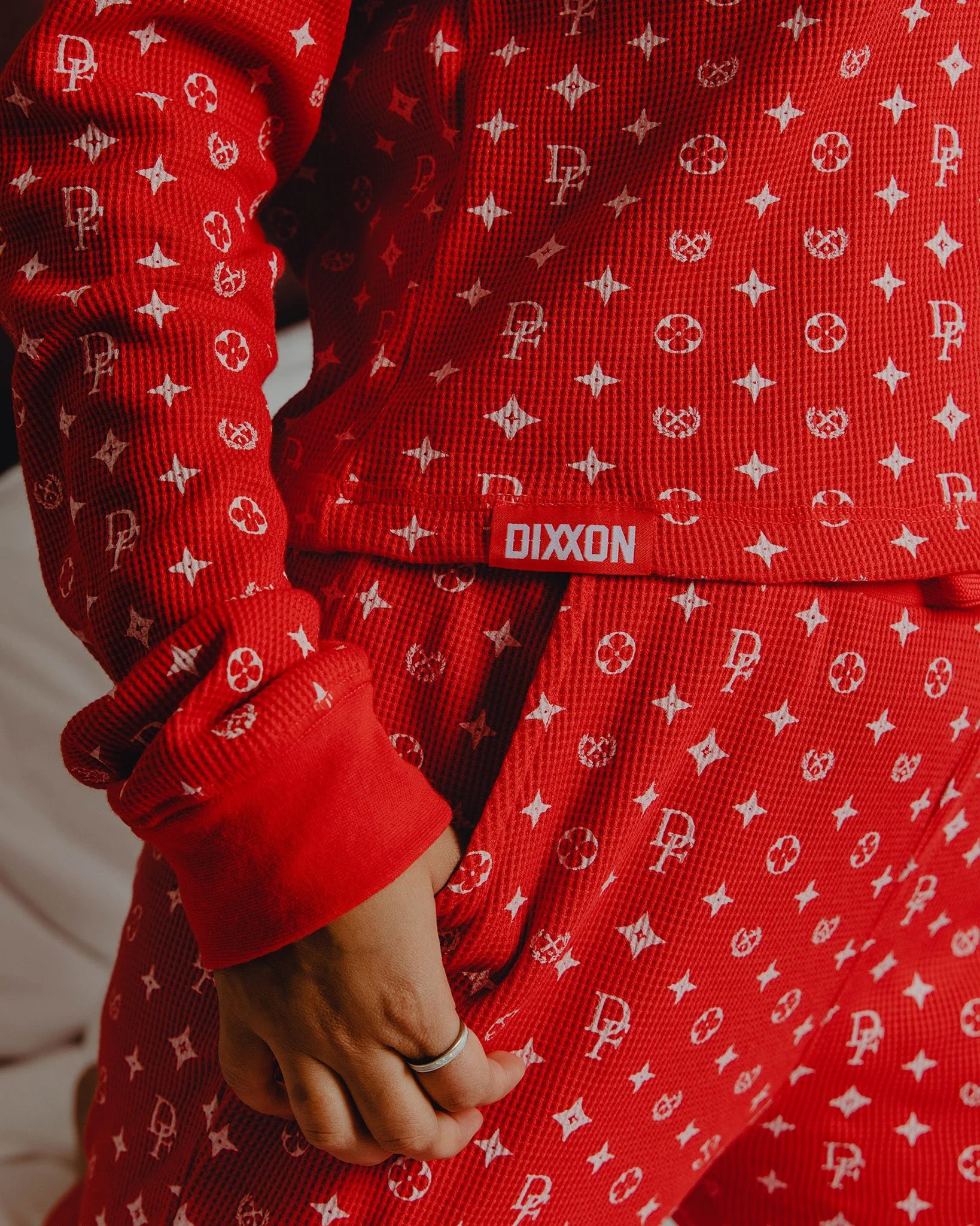 Women's Waffle Knit Joggers - Red & White Bougie - Image 3