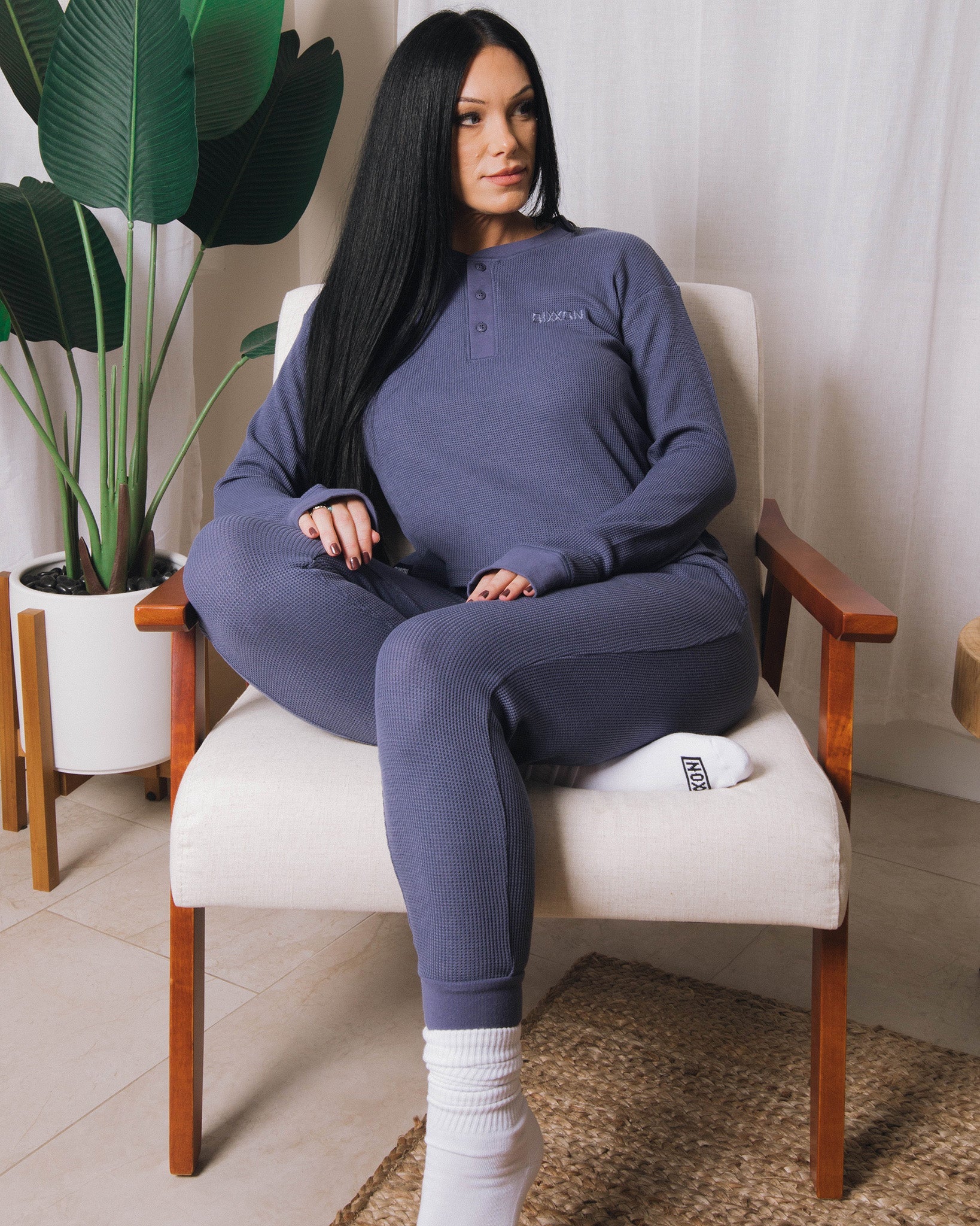 Women's Waffle Knit Joggers - Steel Blue - Image 4