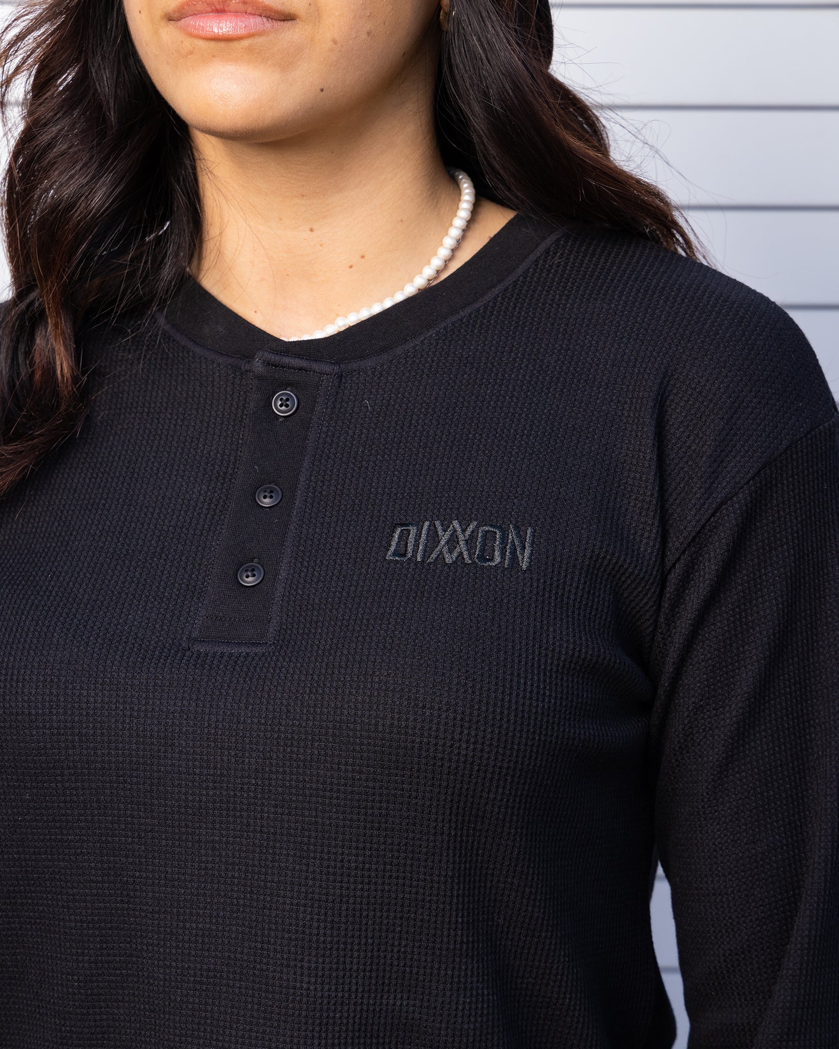 Women's Waffle Knit Long Sleeve Crop Tee - Black - Image 3